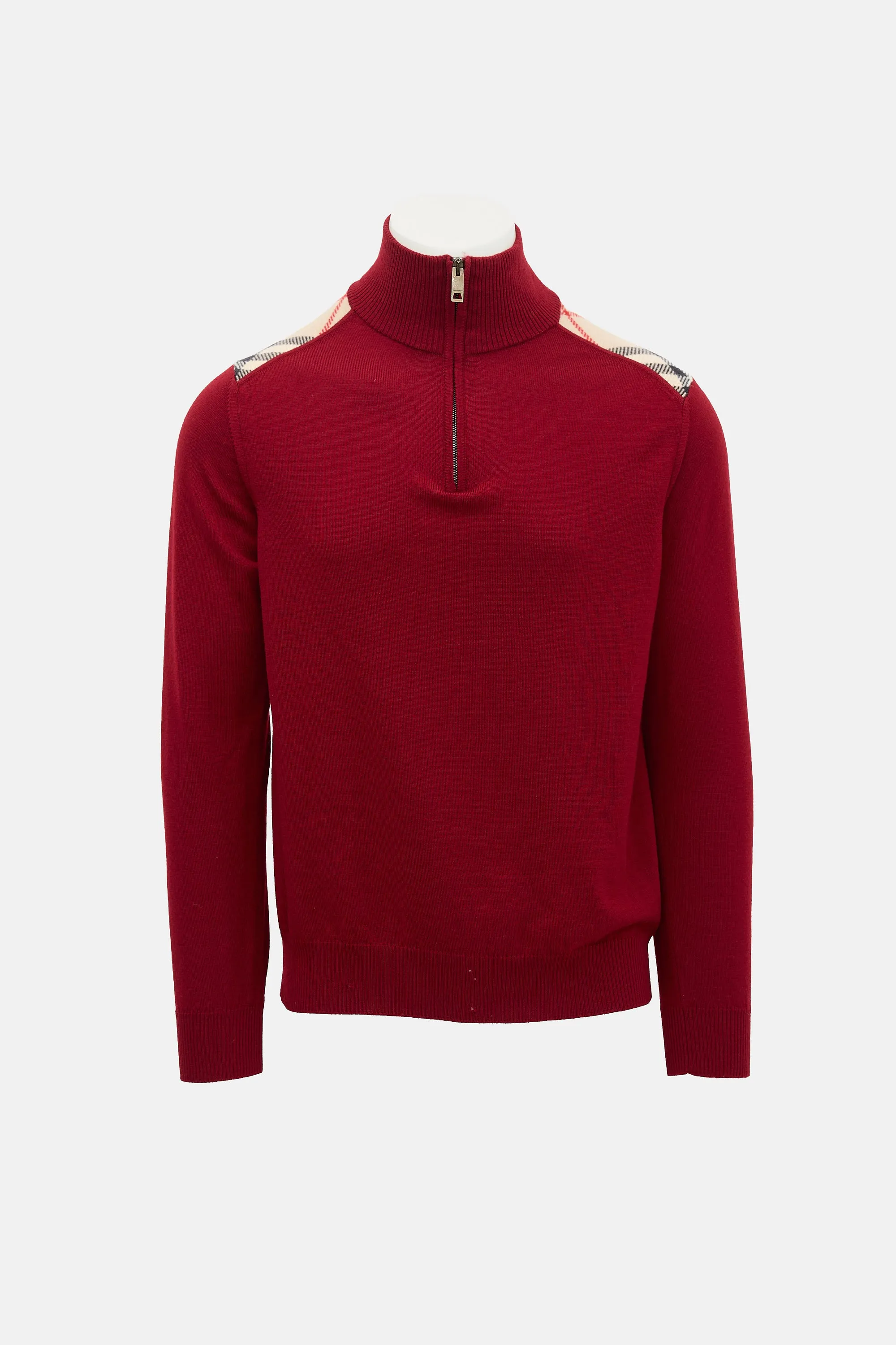 Wool Check Quarter Zip Sweater sold by VSP Consignment