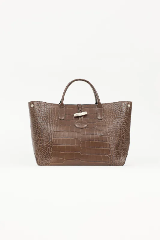 Embossed Leather Roseau Tote made by Longchamp