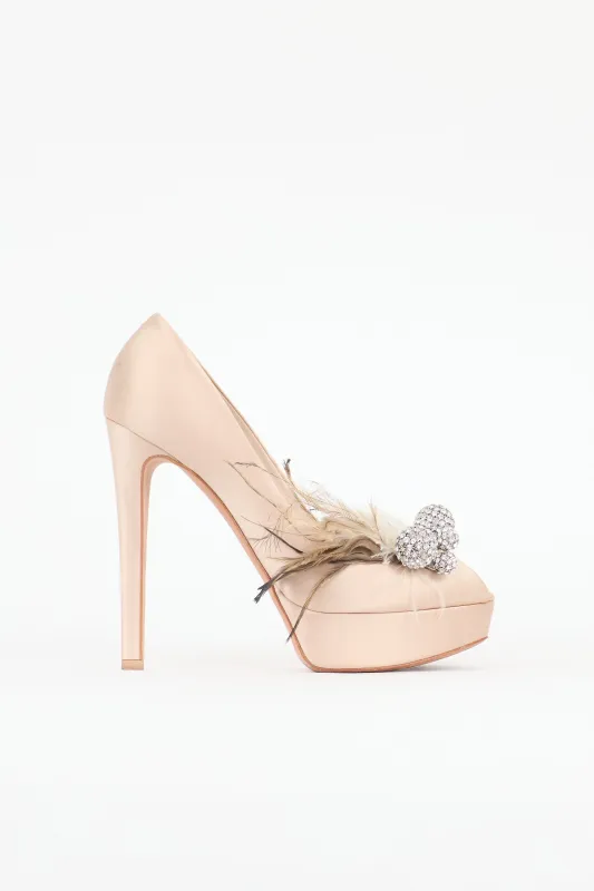 Satin Feather Platform Pump sold by VSP Consignment