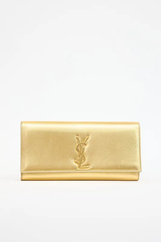Metallic Leather Cassandre Logo Clutch sold by VSP Consignment