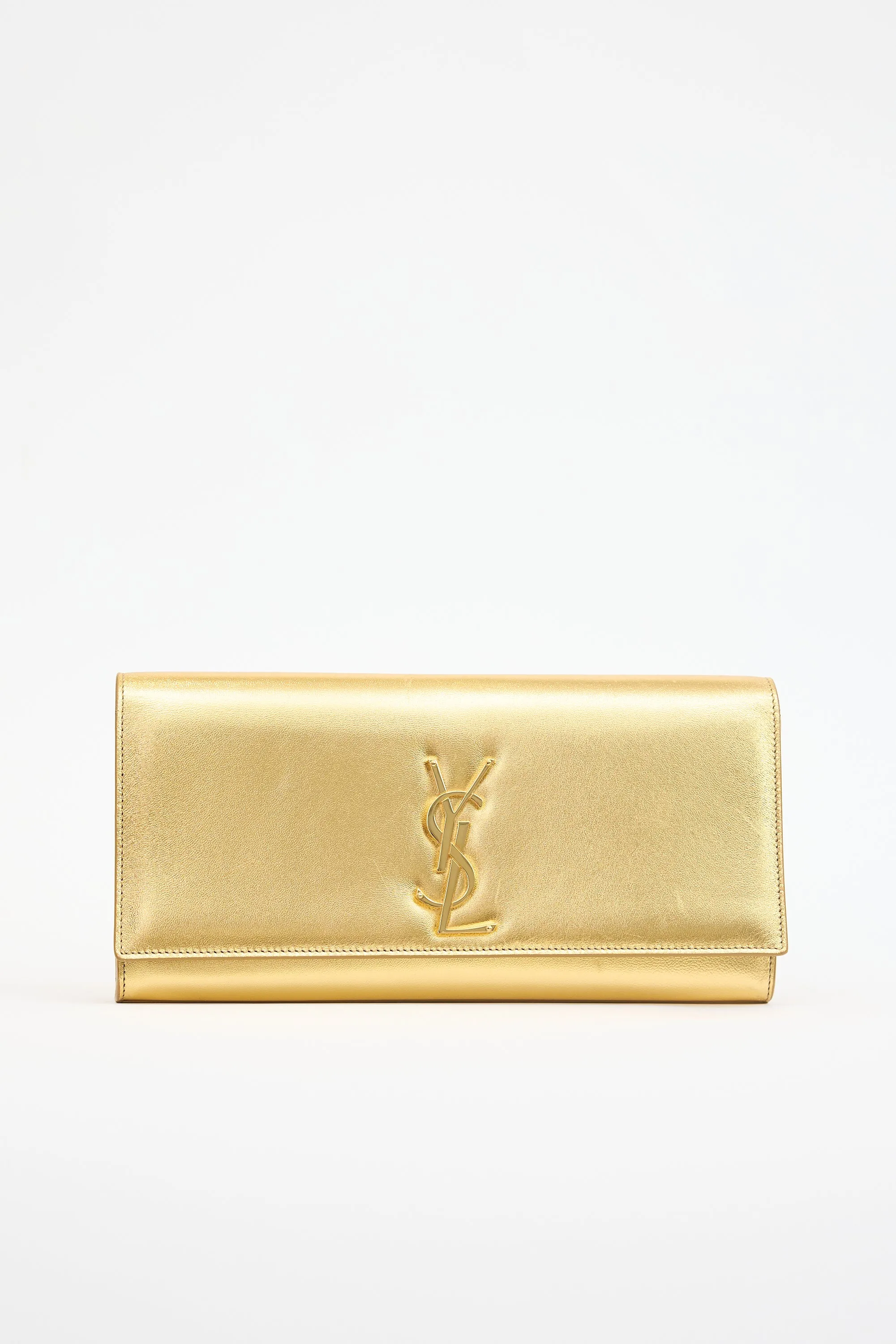 Metallic Leather Cassandre Logo Clutch sold by VSP Consignment