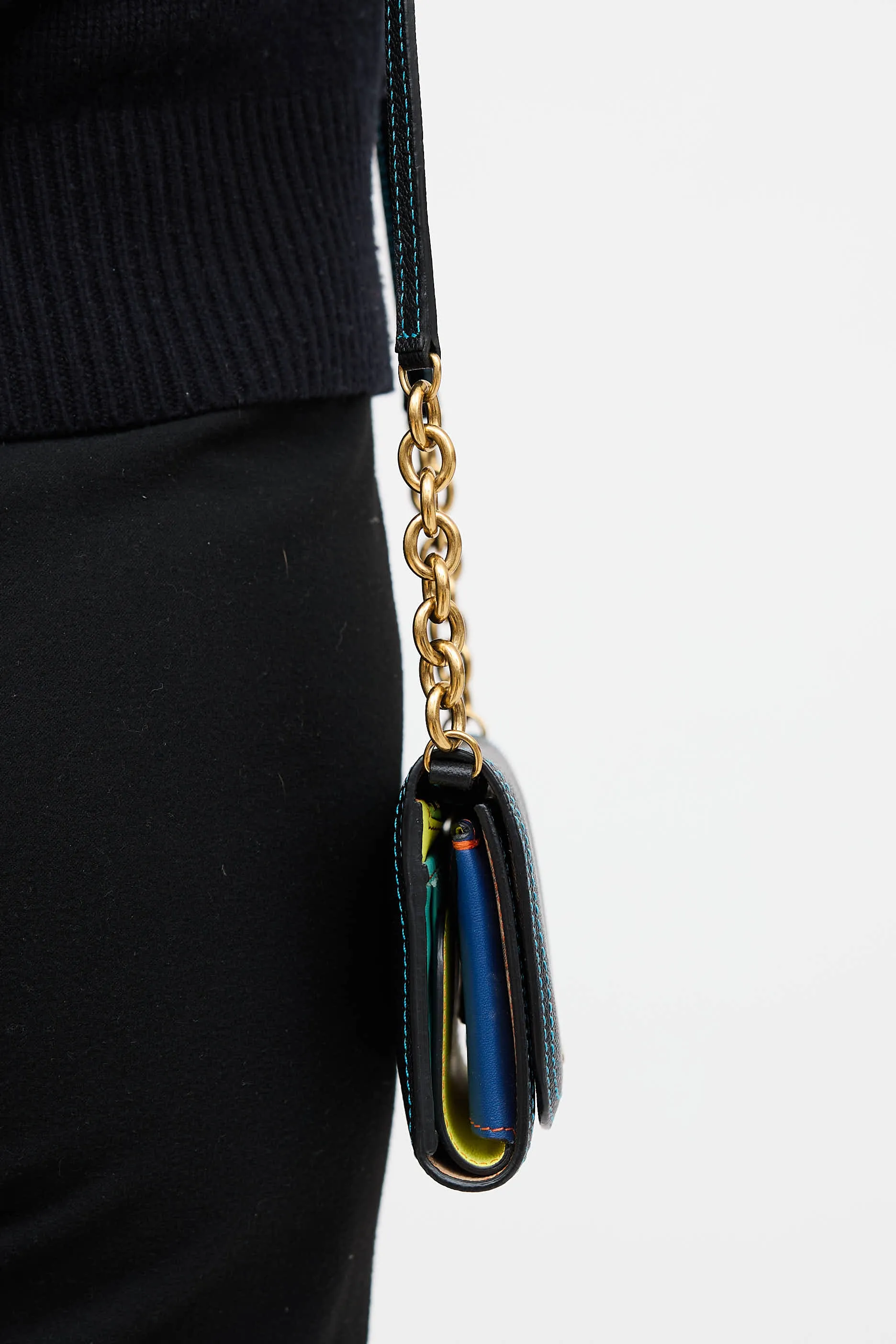 Leather Top Stitch Trifold Wallet On Chain sold by VSP Consignment product image thumbnail 4
