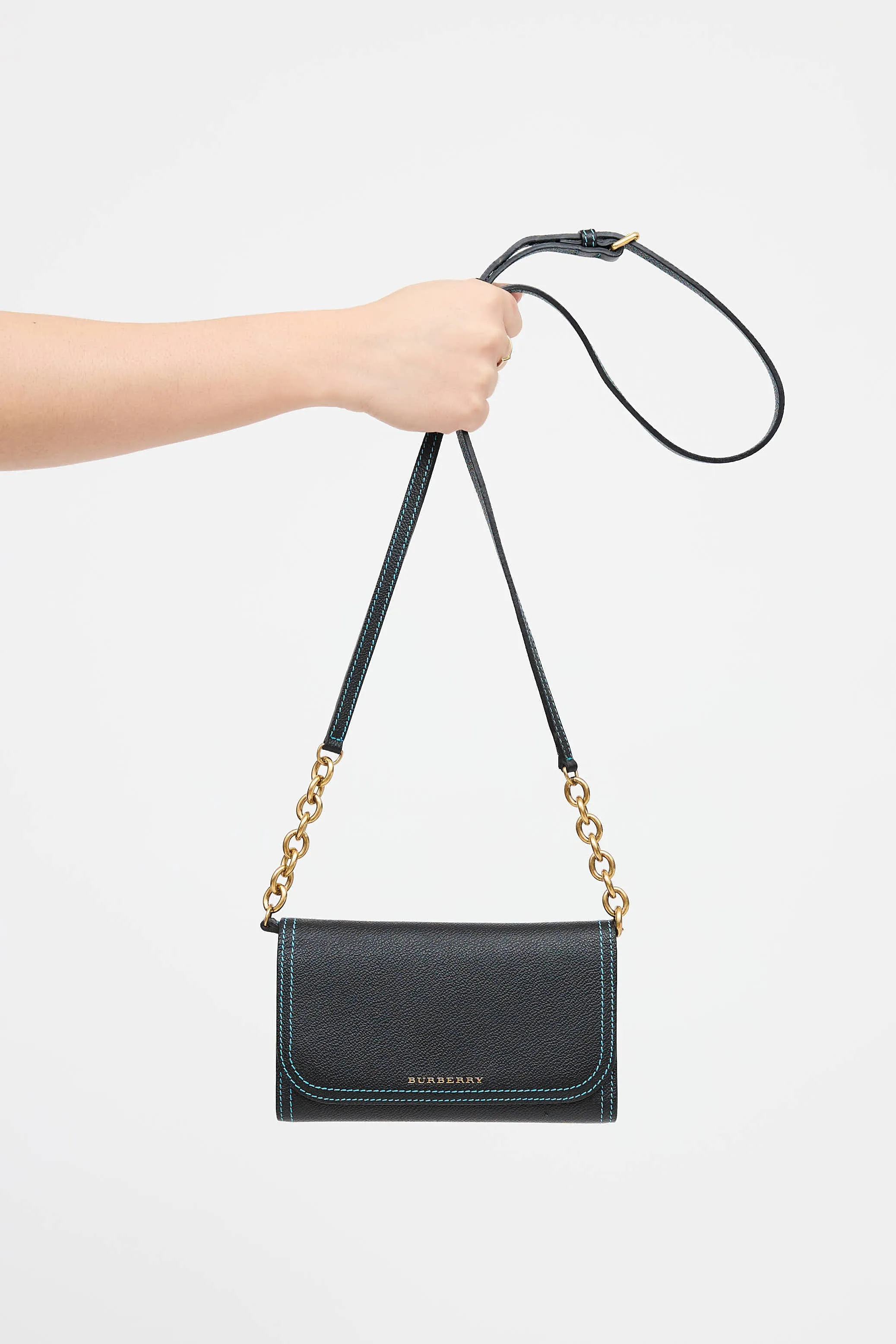 Leather Top Stitch Trifold Wallet On Chain sold by VSP Consignment