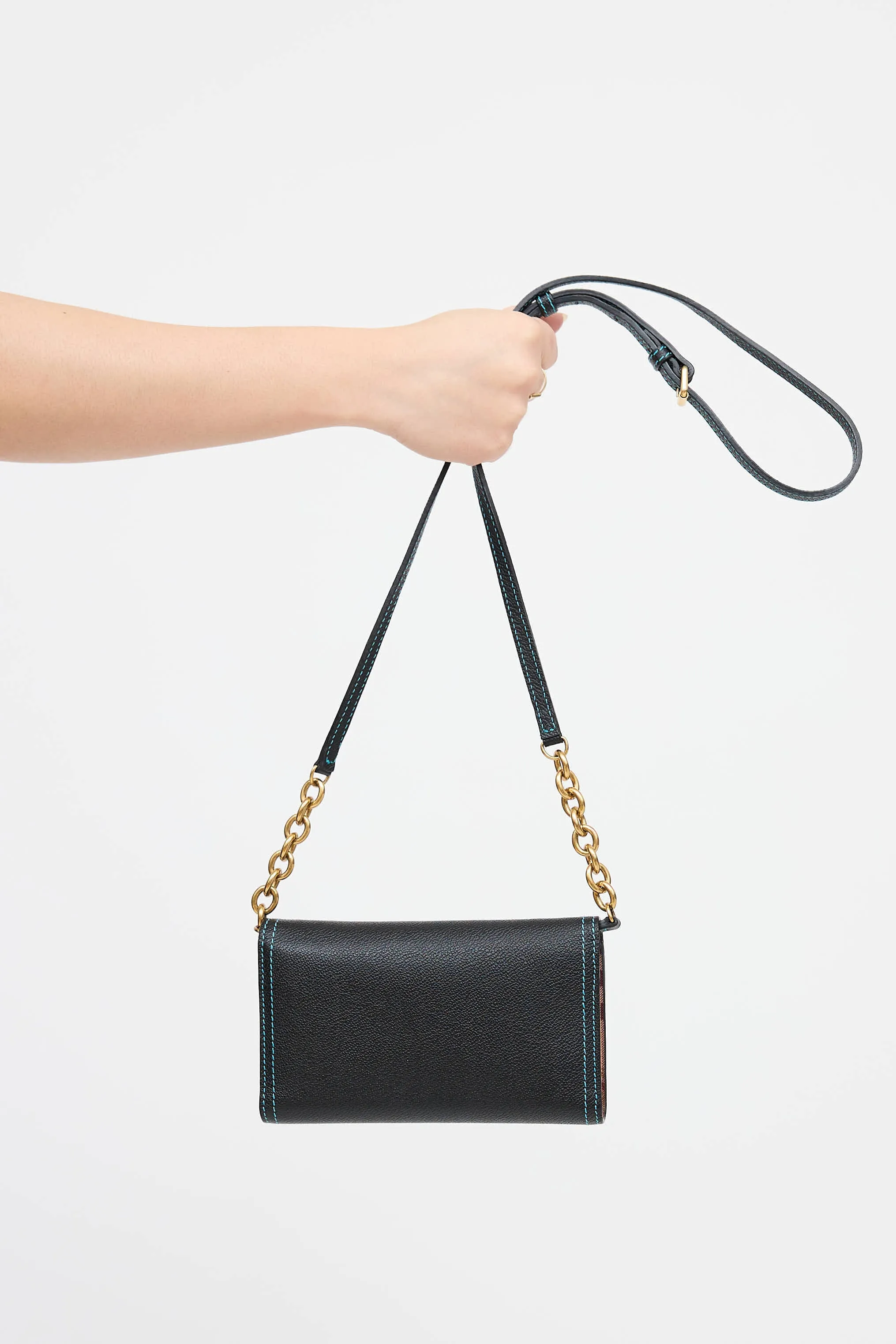 Leather Top Stitch Trifold Wallet On Chain sold by VSP Consignment product image thumbnail 2