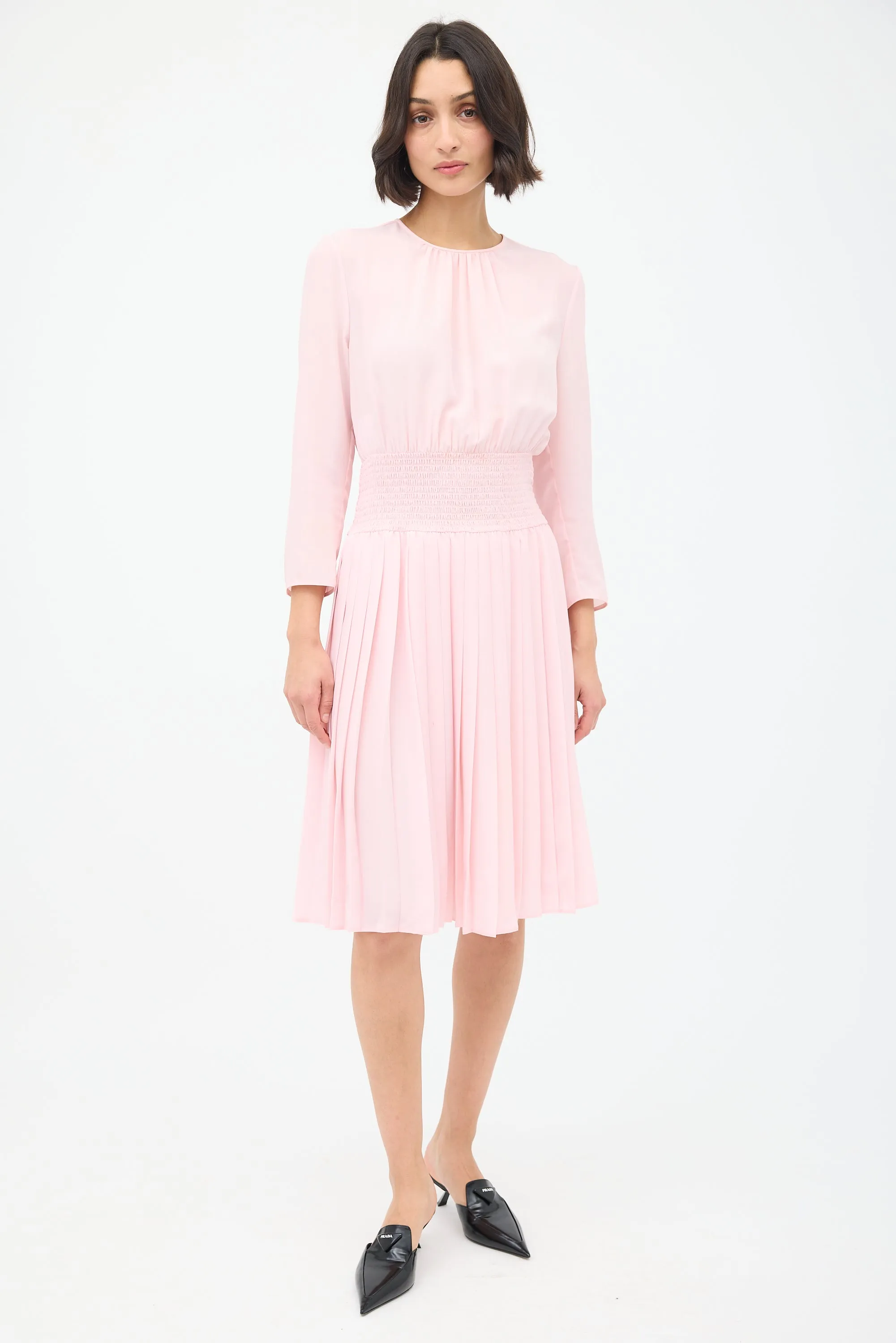 Smocked & Pleated Midi Dress sold by VSP Consignment