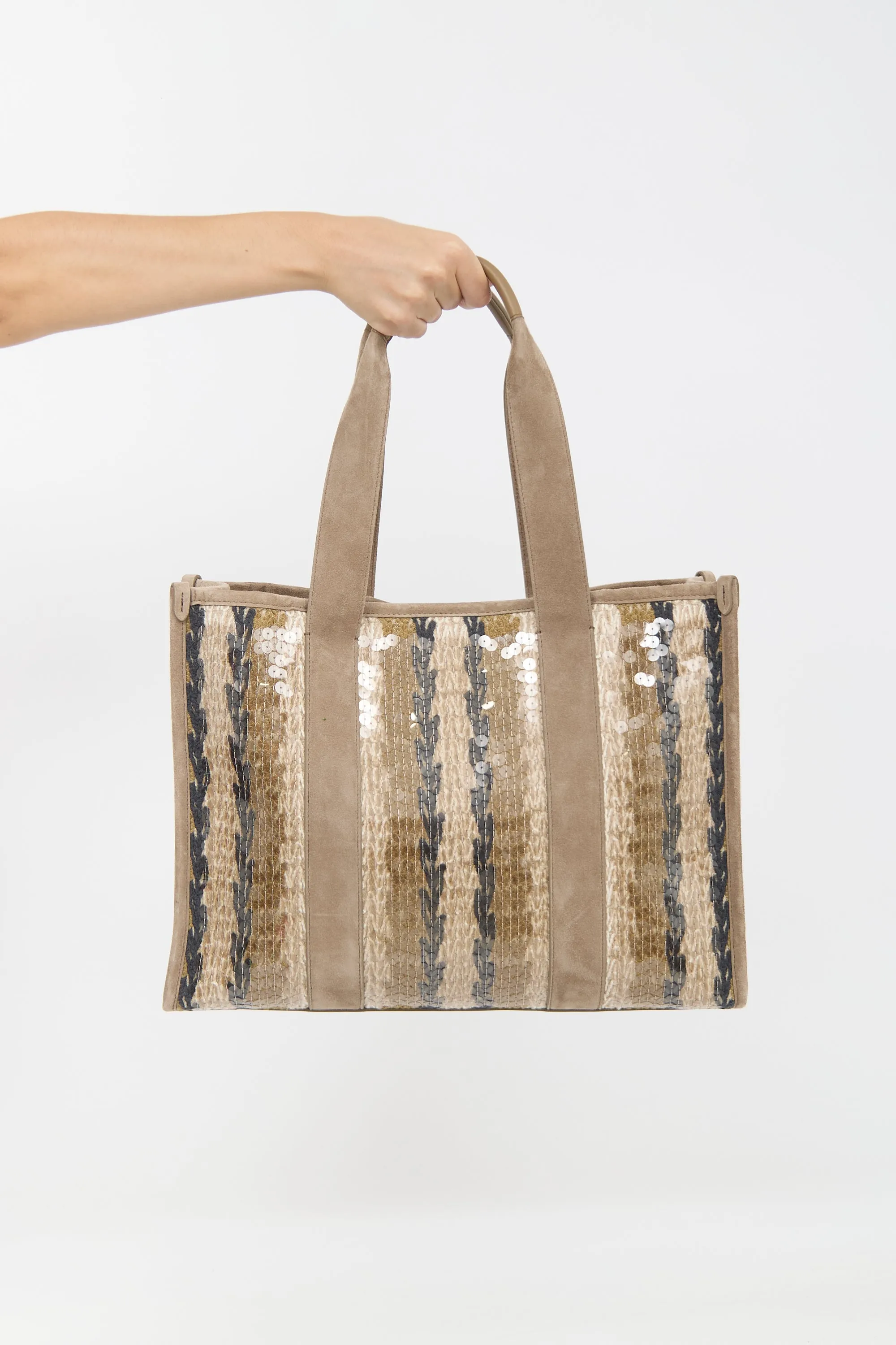 Suede & Sequin Glamour Stripe Tote Bag sold by VSP Consignment product image thumbnail 2