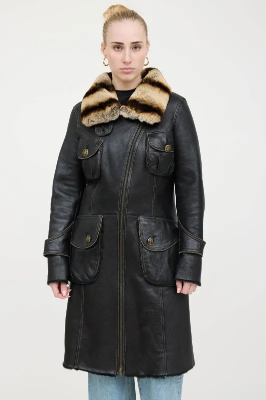 Leather and Fur Trim Coat sold by VSP Consignment