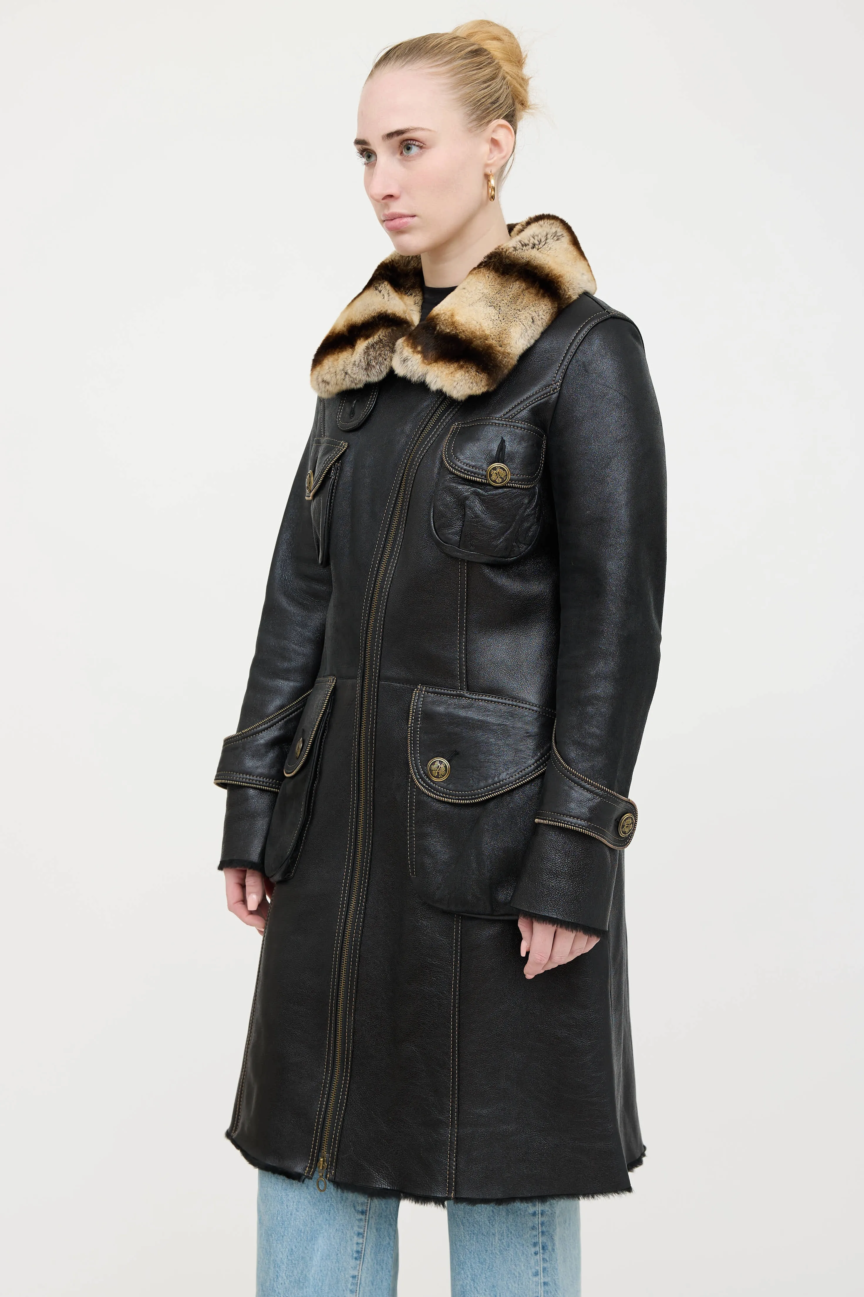 Leather and Fur Trim Coat sold by VSP Consignment product image thumbnail 3