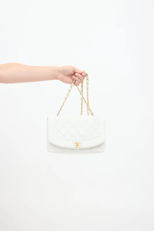 1990s White Lambskin Leather Diana Flap Bag sold by VSP Consignment