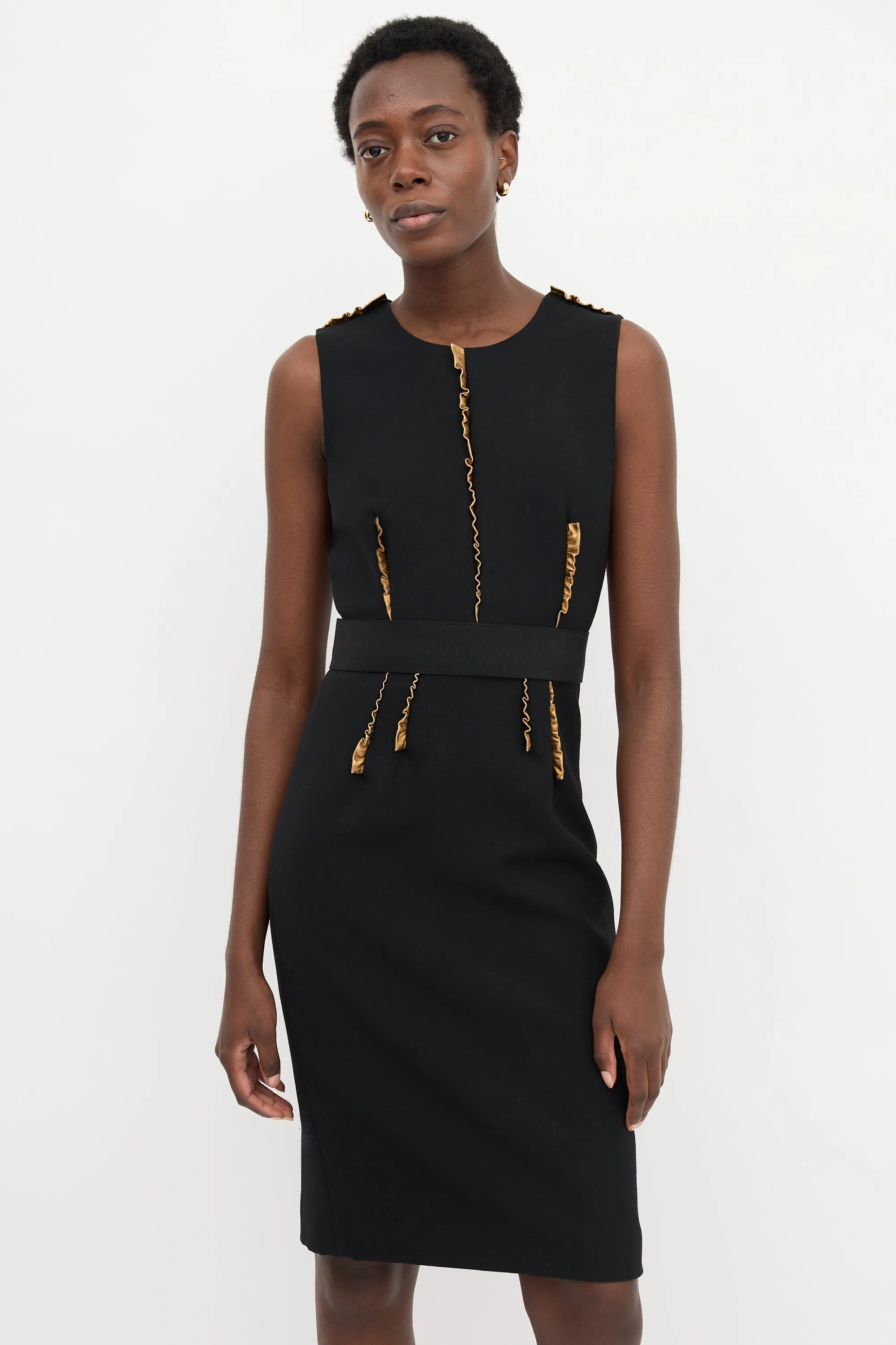 Leather Trim Sheath Dress sold by VSP Consignment