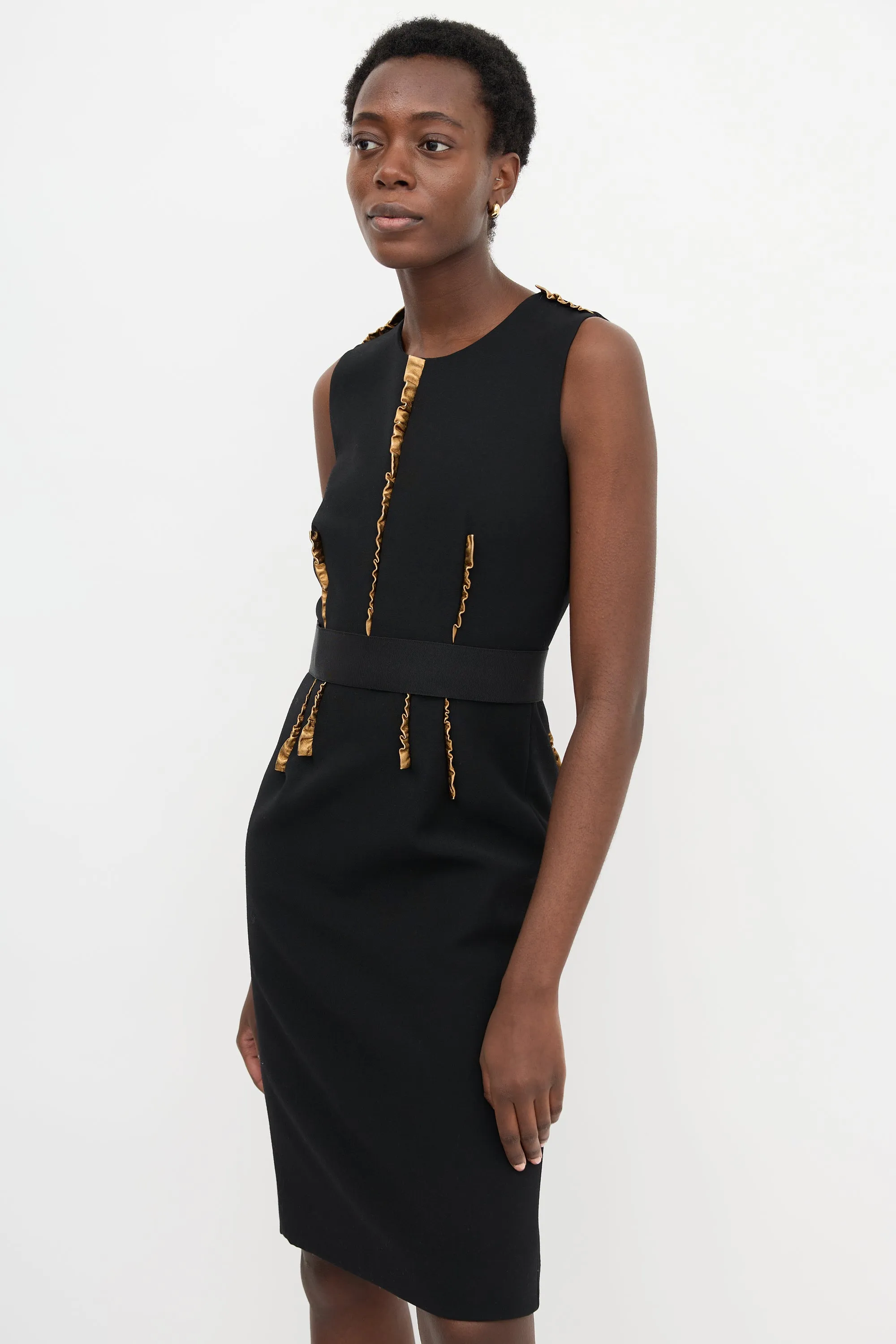 Leather Trim Sheath Dress sold by VSP Consignment product image thumbnail 3