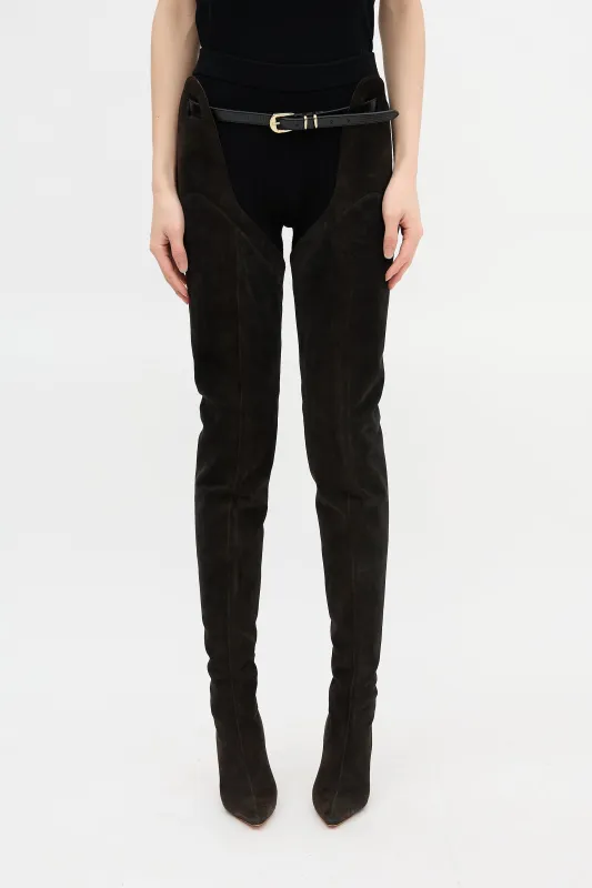 Suede Thigh-High Belted Boot sold by VSP Consignment