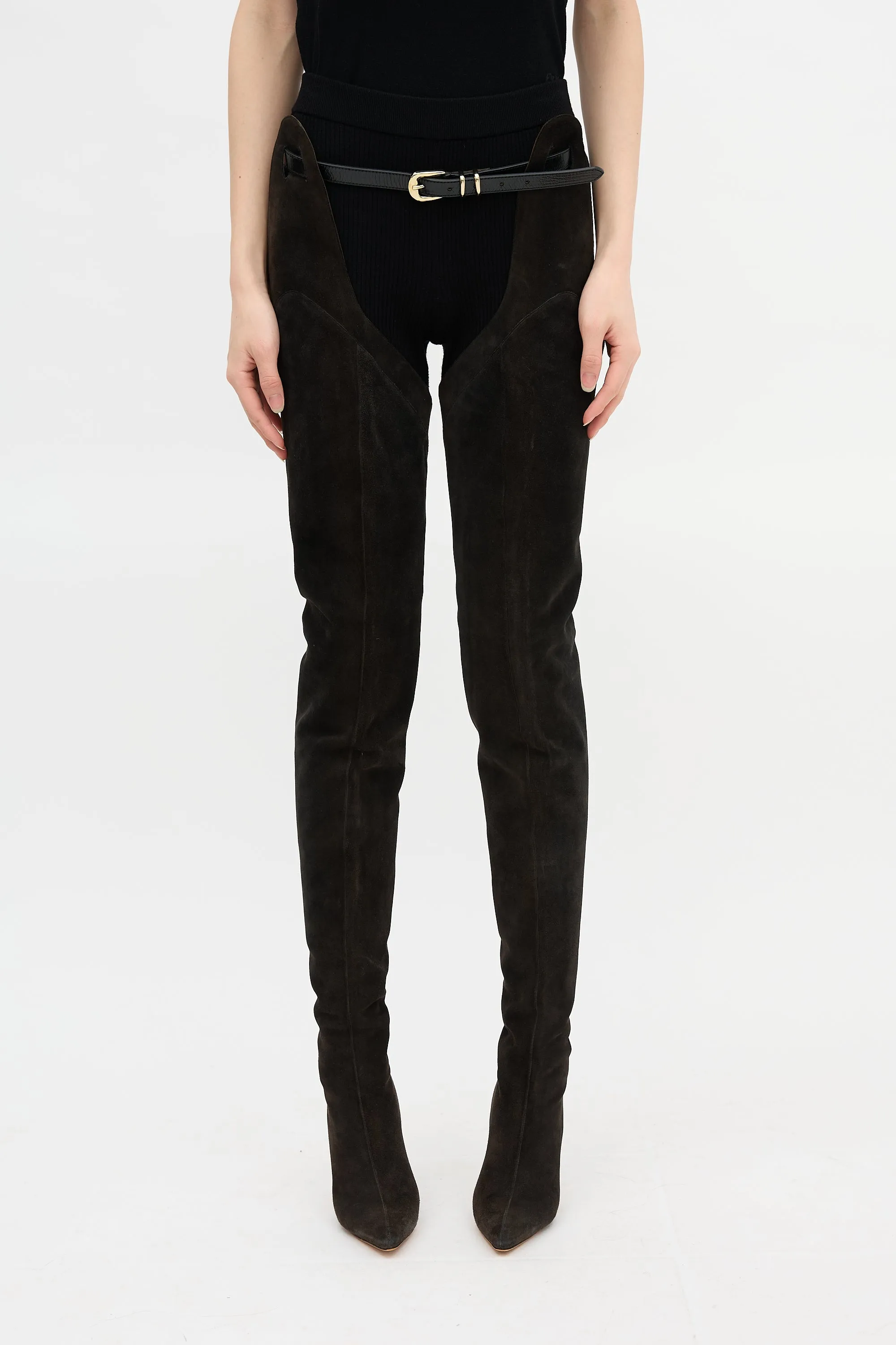 Suede Thigh-High Belted Boot sold by VSP Consignment