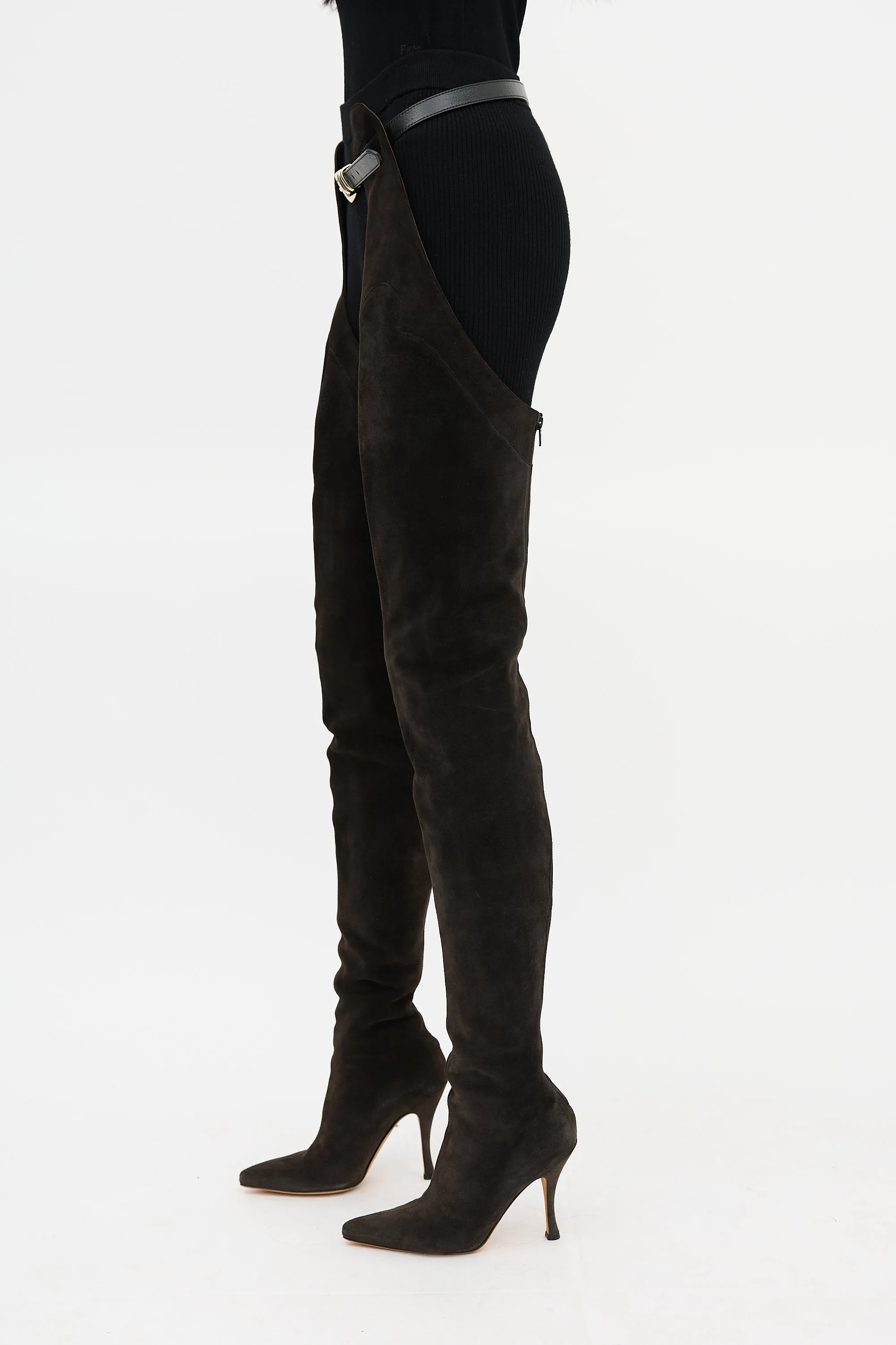 Suede Thigh-High Belted Boot sold by VSP Consignment product image thumbnail 3