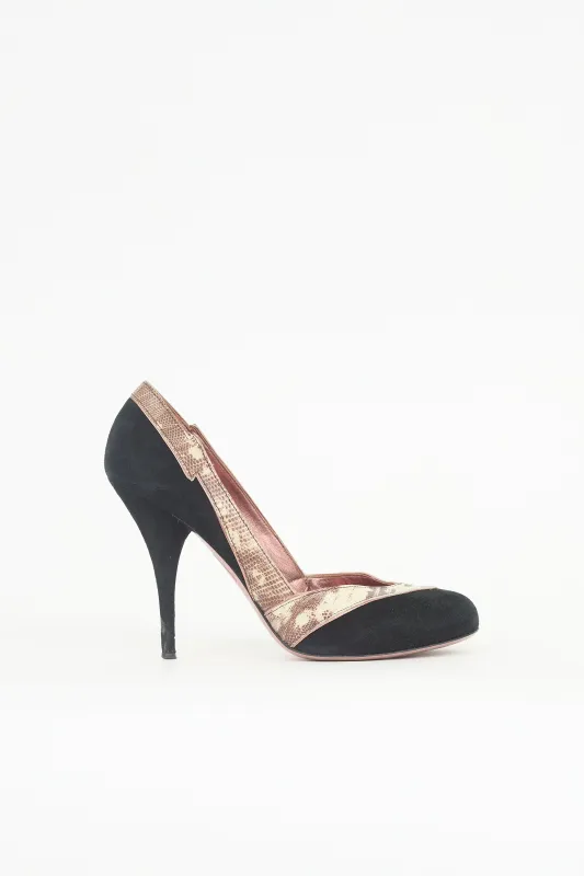 Suede & Printed Leather Pump sold by VSP Consignment