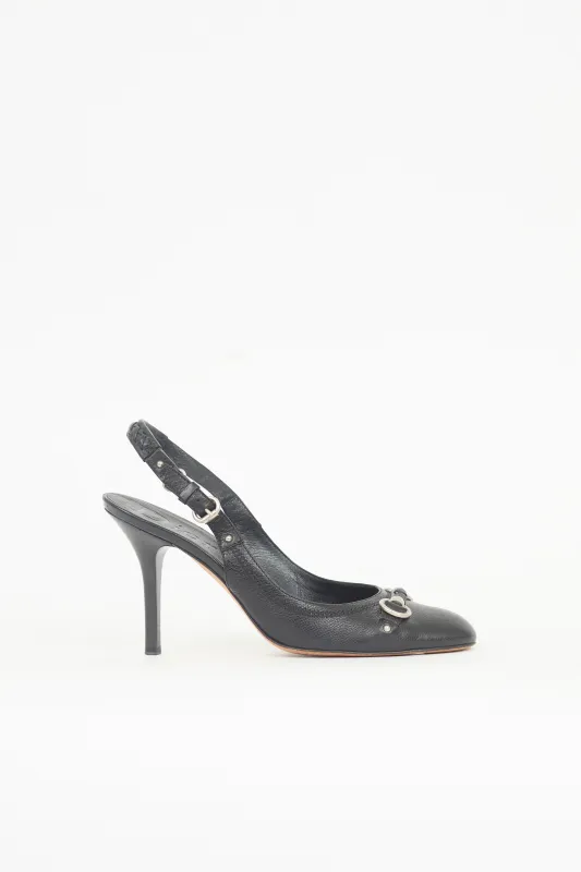 Leather Slingback Buckle Pump sold by VSP Consignment