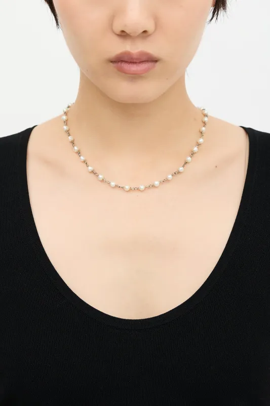 Sterling Silver & Pearl Choker Necklace sold by VSP Consignment