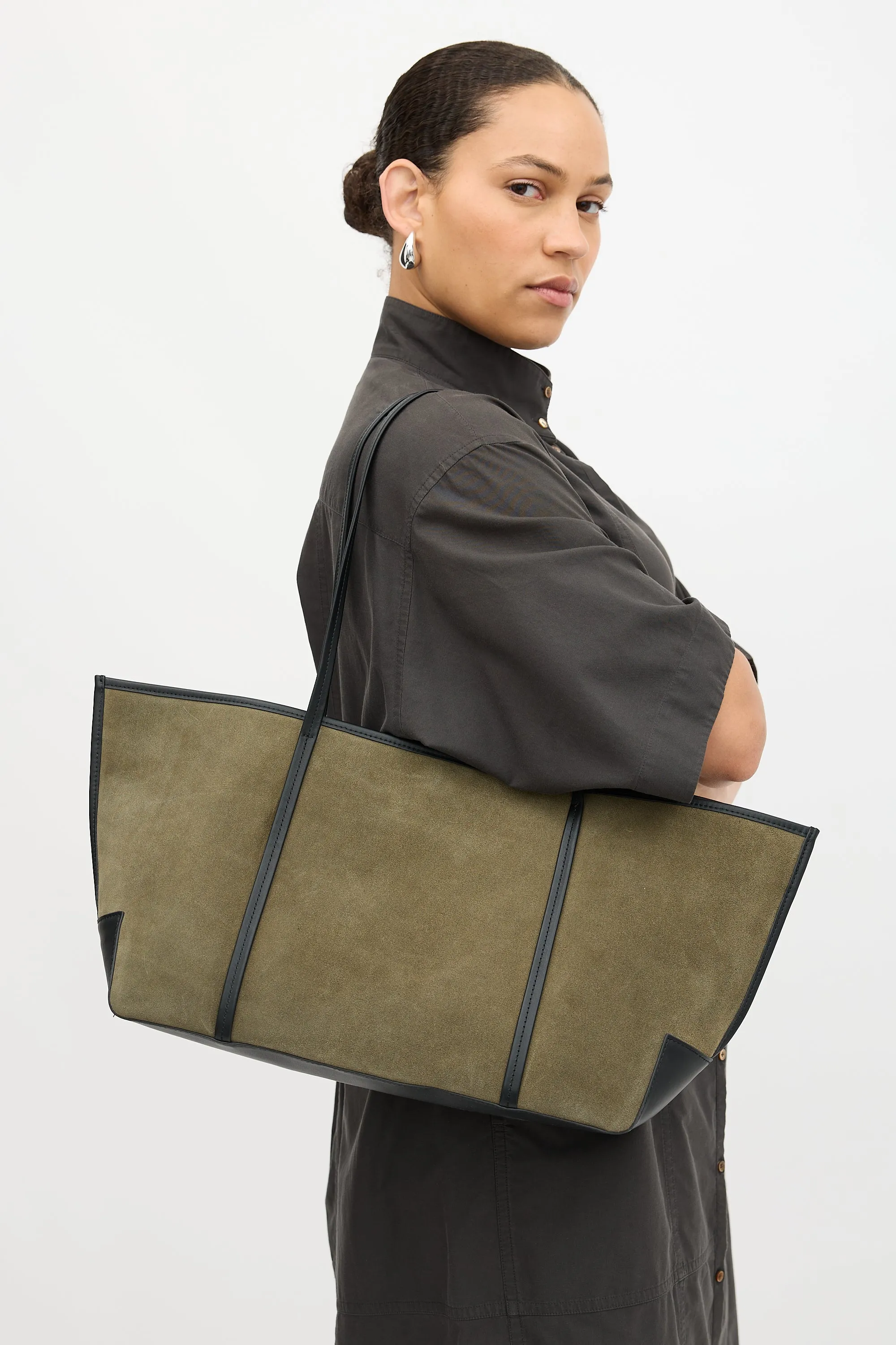 Suede & Leather Bateau Tote Bag sold by VSP Consignment product image thumbnail 2