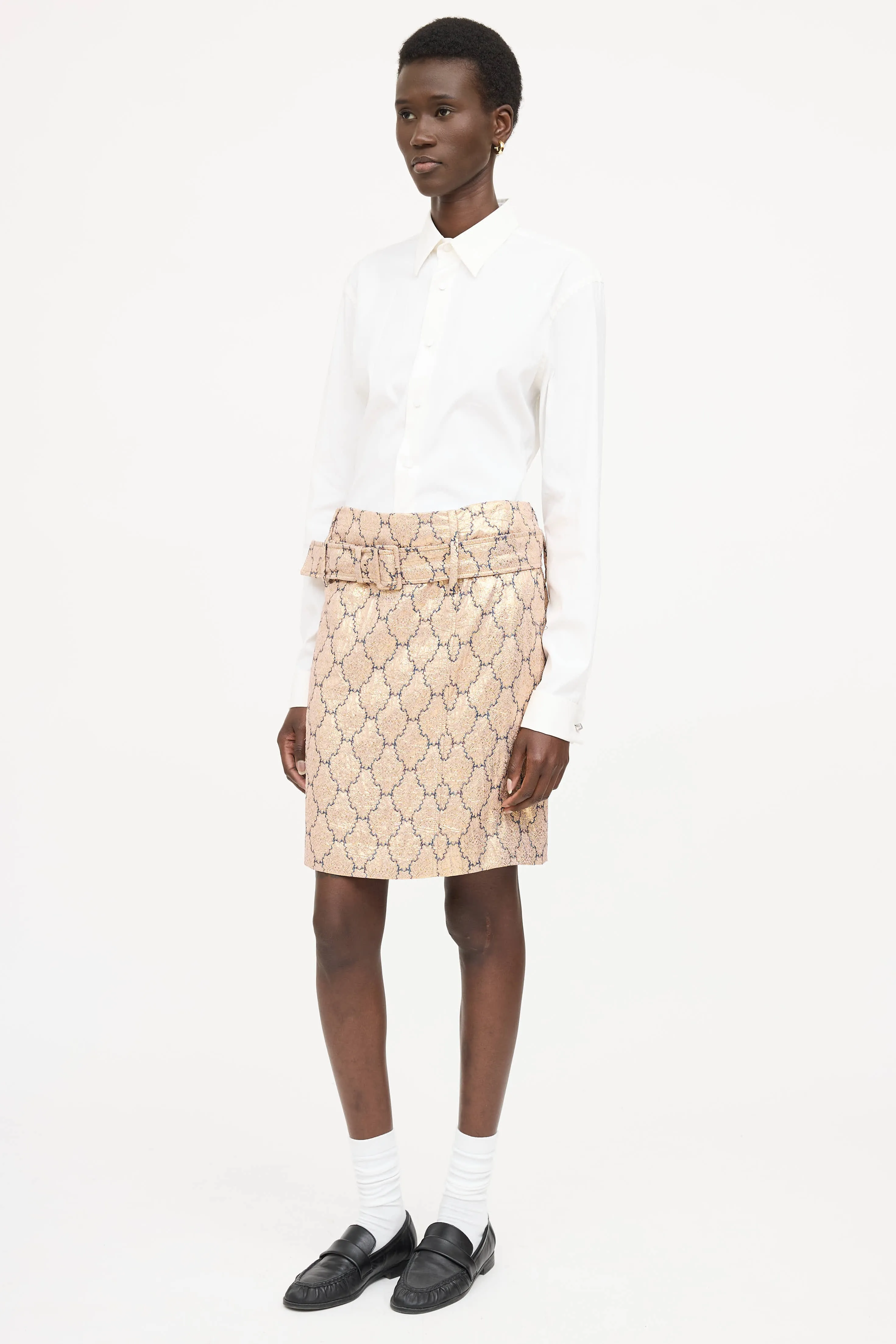 SS 2002 Metallic Brocade Belted Skirt sold by VSP Consignment product image thumbnail 4