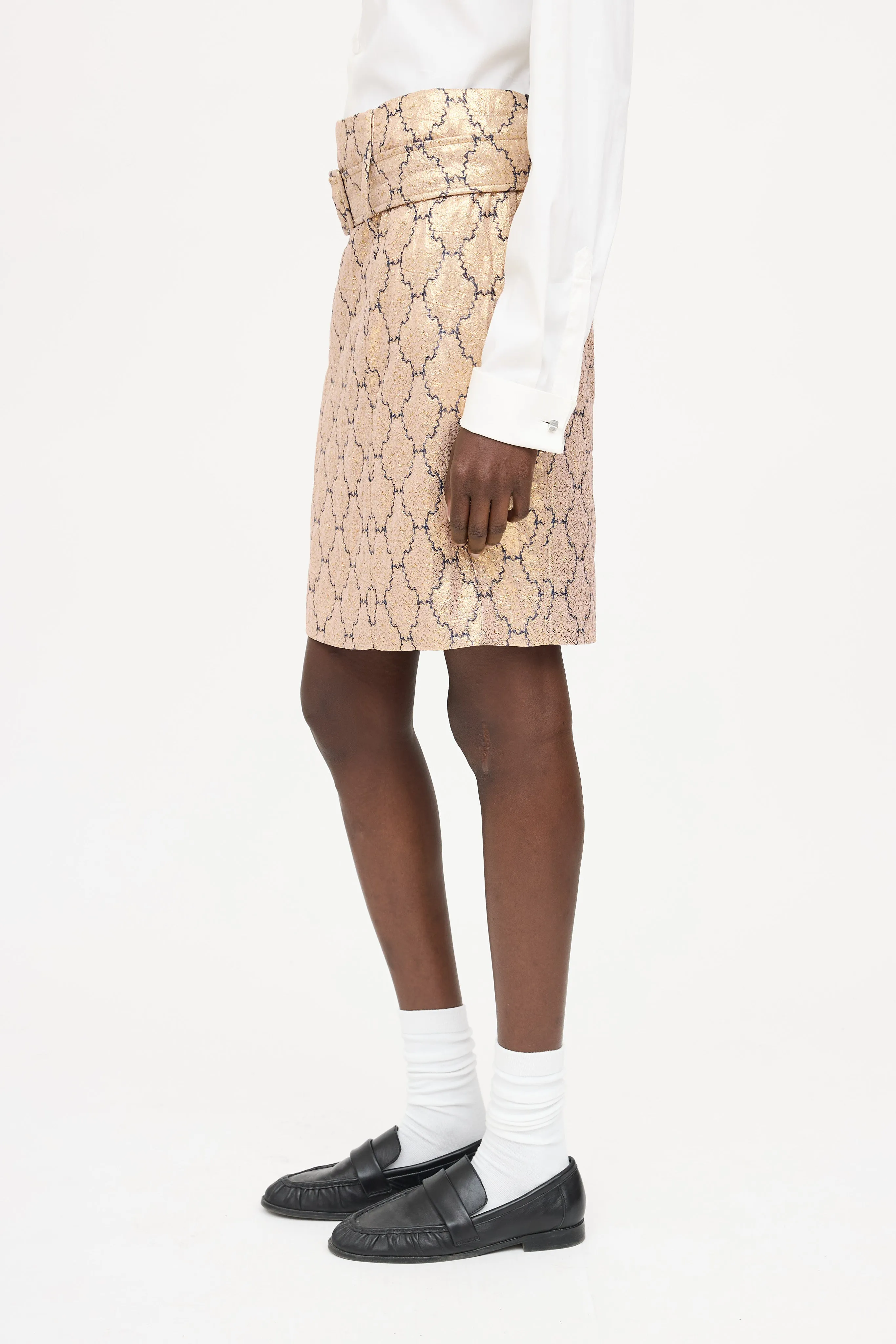 SS 2002 Metallic Brocade Belted Skirt sold by VSP Consignment product image thumbnail 3