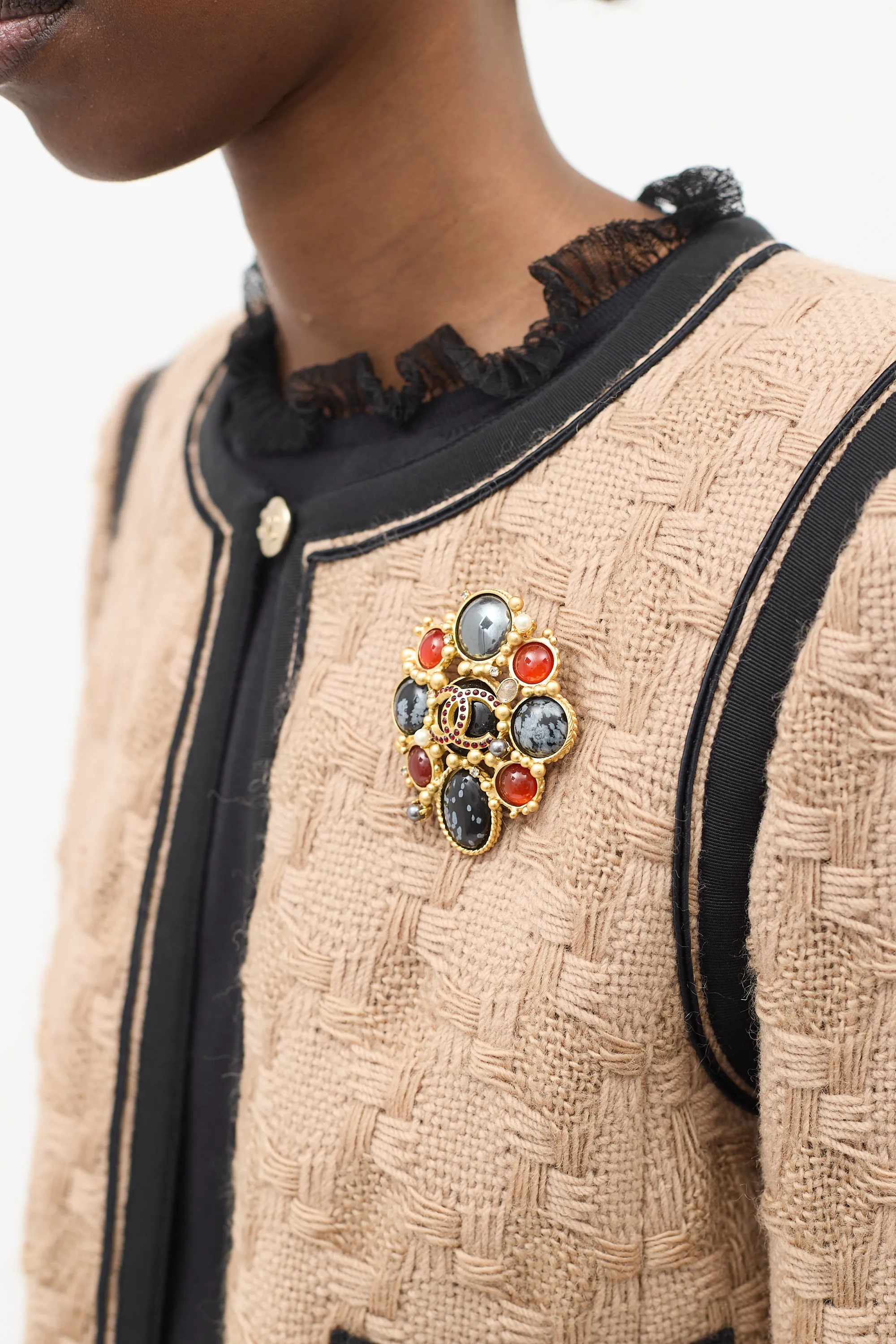 FW 2001 Gold & Multi Stone Embellished CC Brooch sold by VSP Consignment product image thumbnail 3