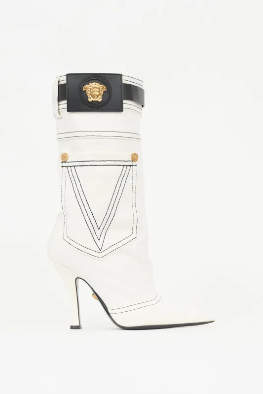 Denim Medusa Boot made by Versace