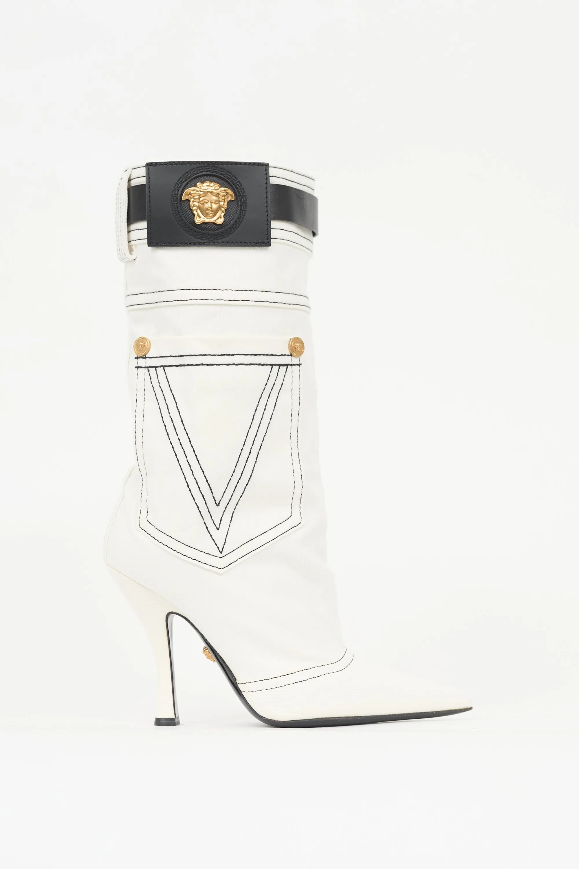 Denim Medusa Boot sold by VSP Consignment