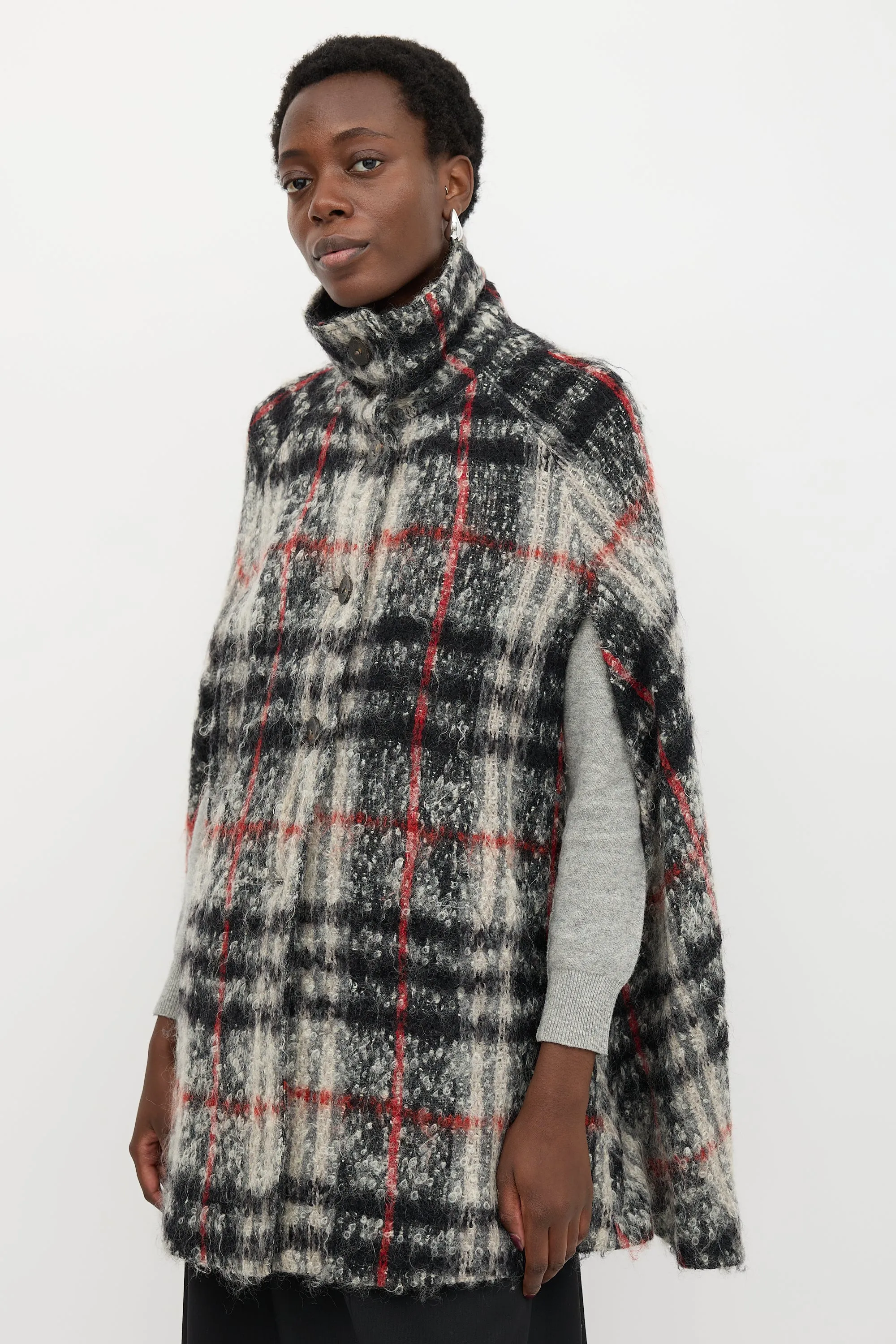 Wool & Mohair Check Cape Jacket sold by VSP Consignment product image thumbnail 3