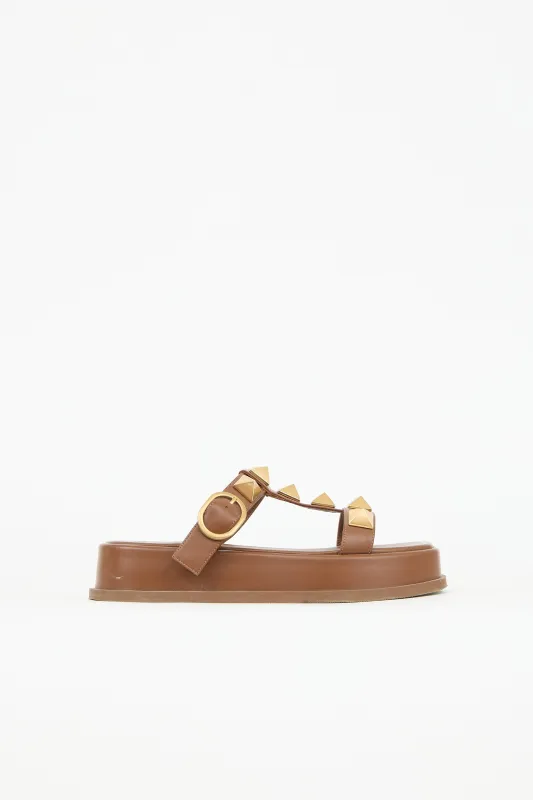Leather Roman Stud Platform Sandal sold by VSP Consignment