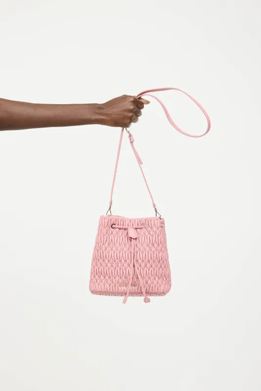 Matelasse Crystal Pleated Bucket Bag made by Miu Miu