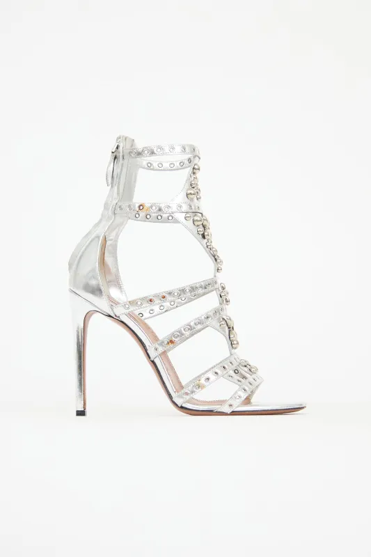 Metallic Leather Caged Grommet Sandal sold by VSP Consignment