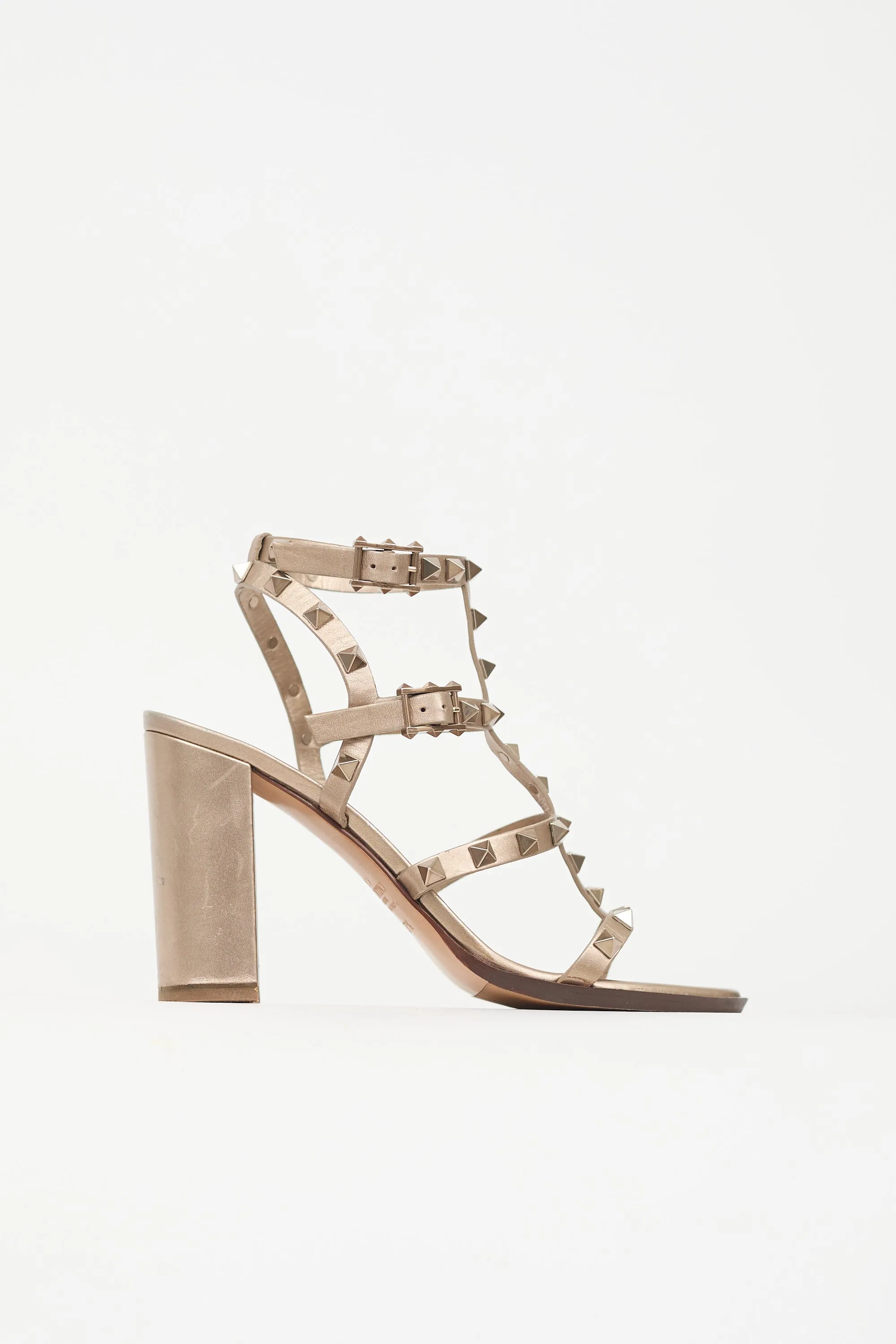 Metallic Leather Rockstud Sandal sold by VSP Consignment