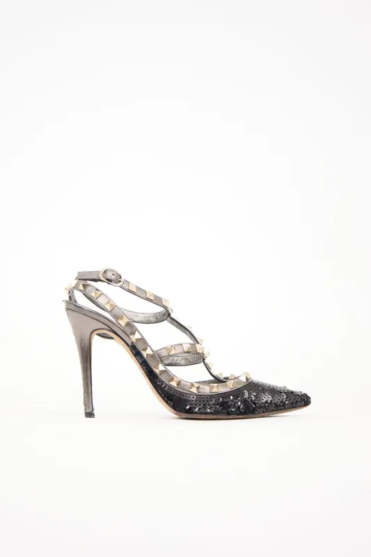Sequin Rockstud Cage Pump sold by VSP Consignment