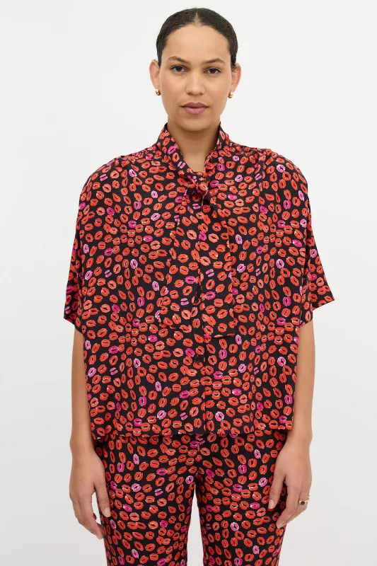 Silk Lip Print Blouse sold by VSP Consignment