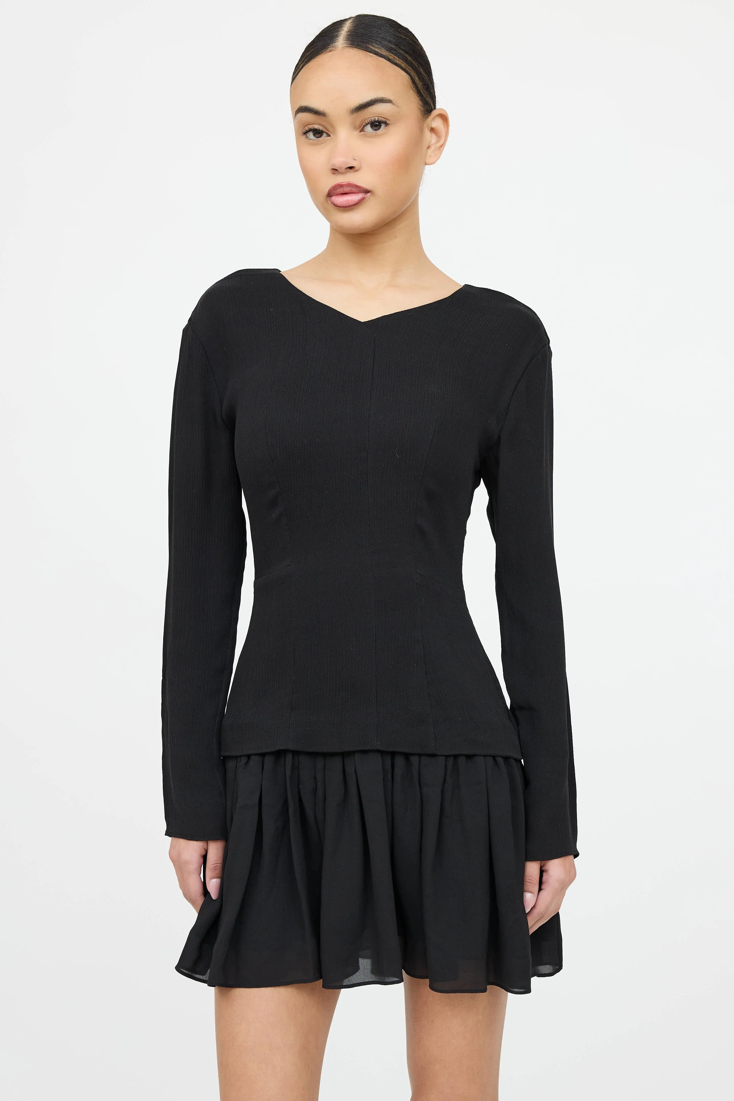 Silk Iris V-Neck Ruffled Dress sold by VSP Consignment product image thumbnail 3