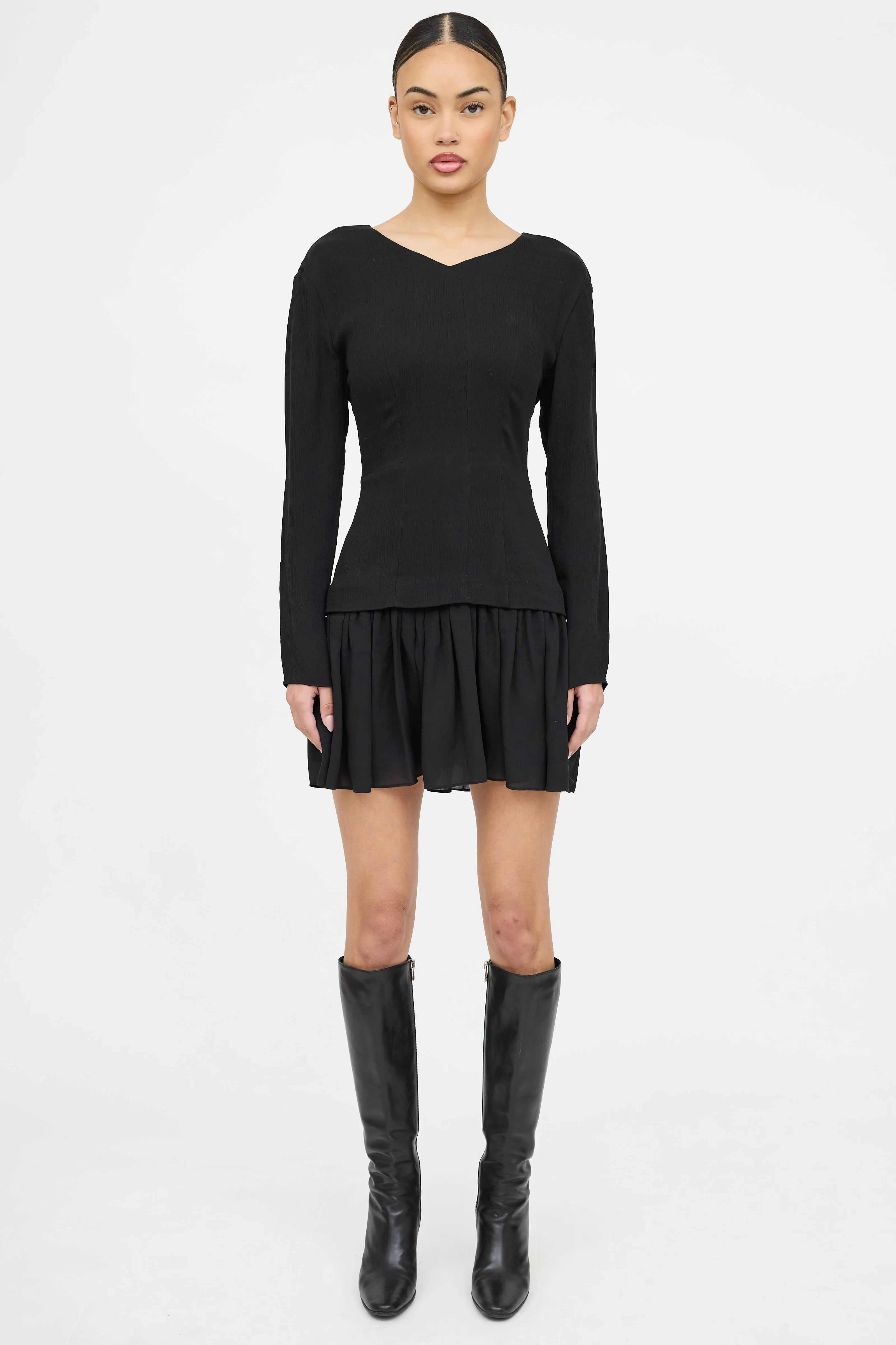 Silk Iris V-Neck Ruffled Dress sold by VSP Consignment