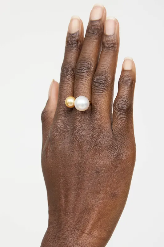18K Yellow Gold Dual Pearl Ring made by VSP Consignment