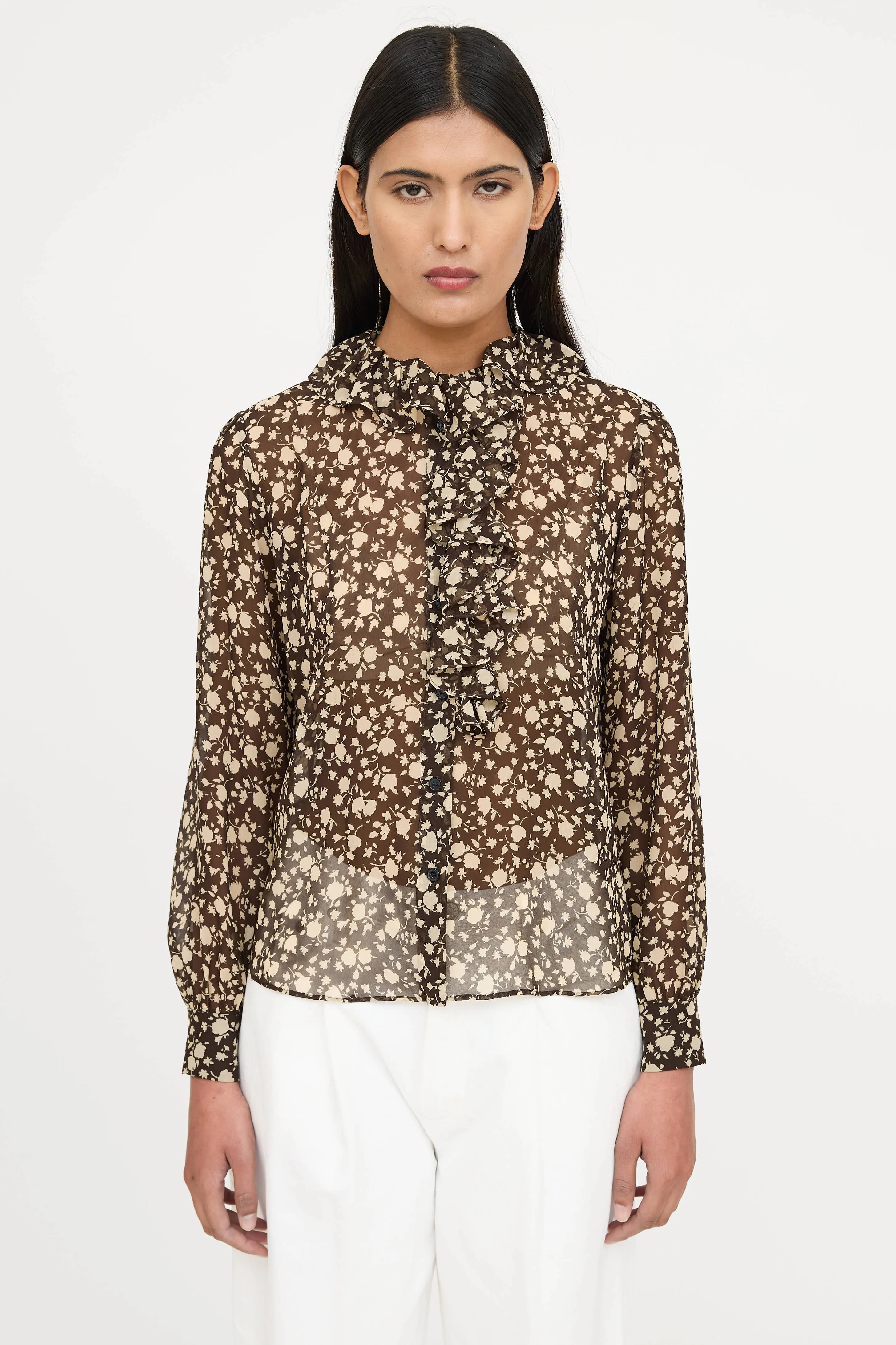 Silk Floral Ruffle Blouse sold by VSP Consignment