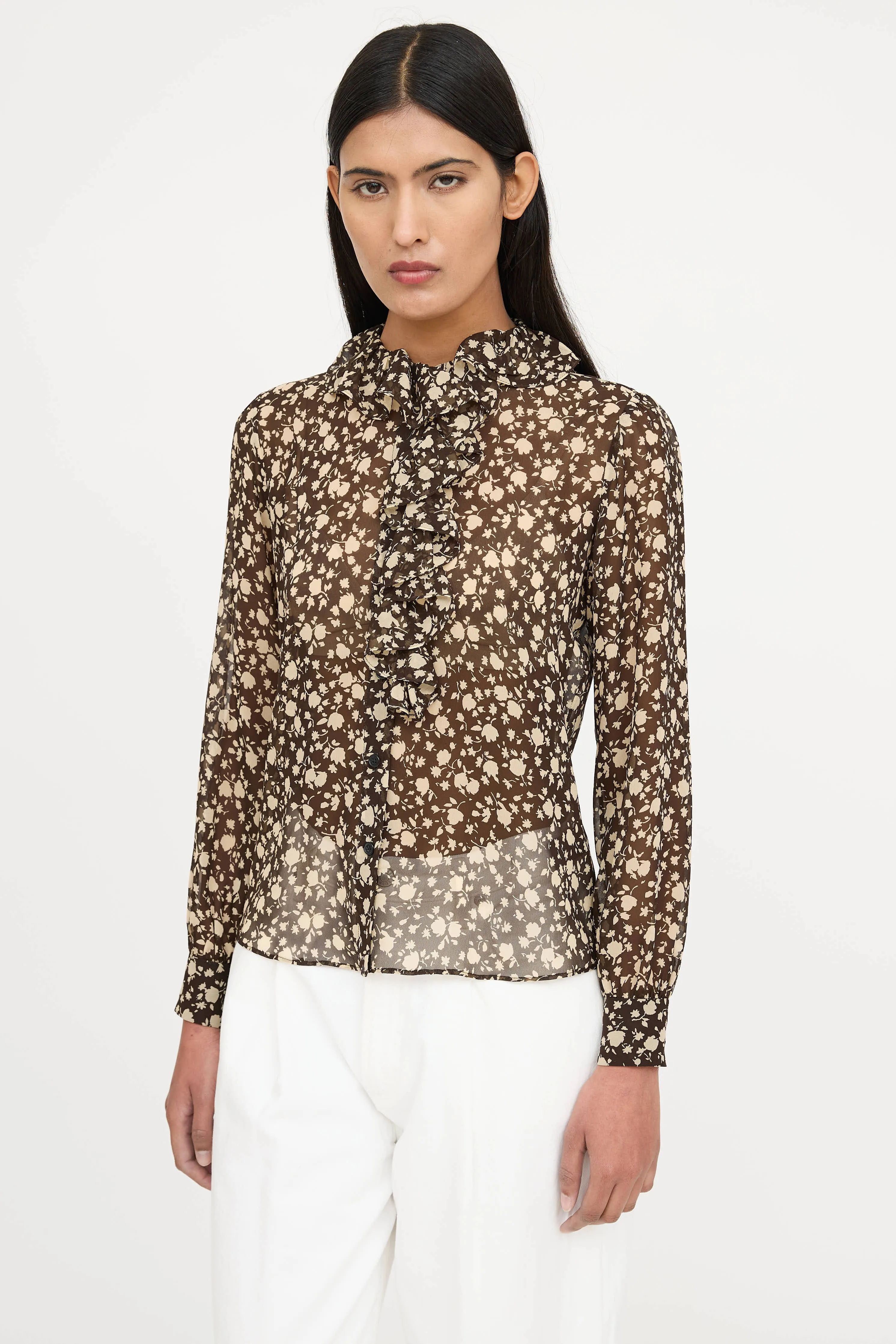 Silk Floral Ruffle Blouse sold by VSP Consignment product image thumbnail 3