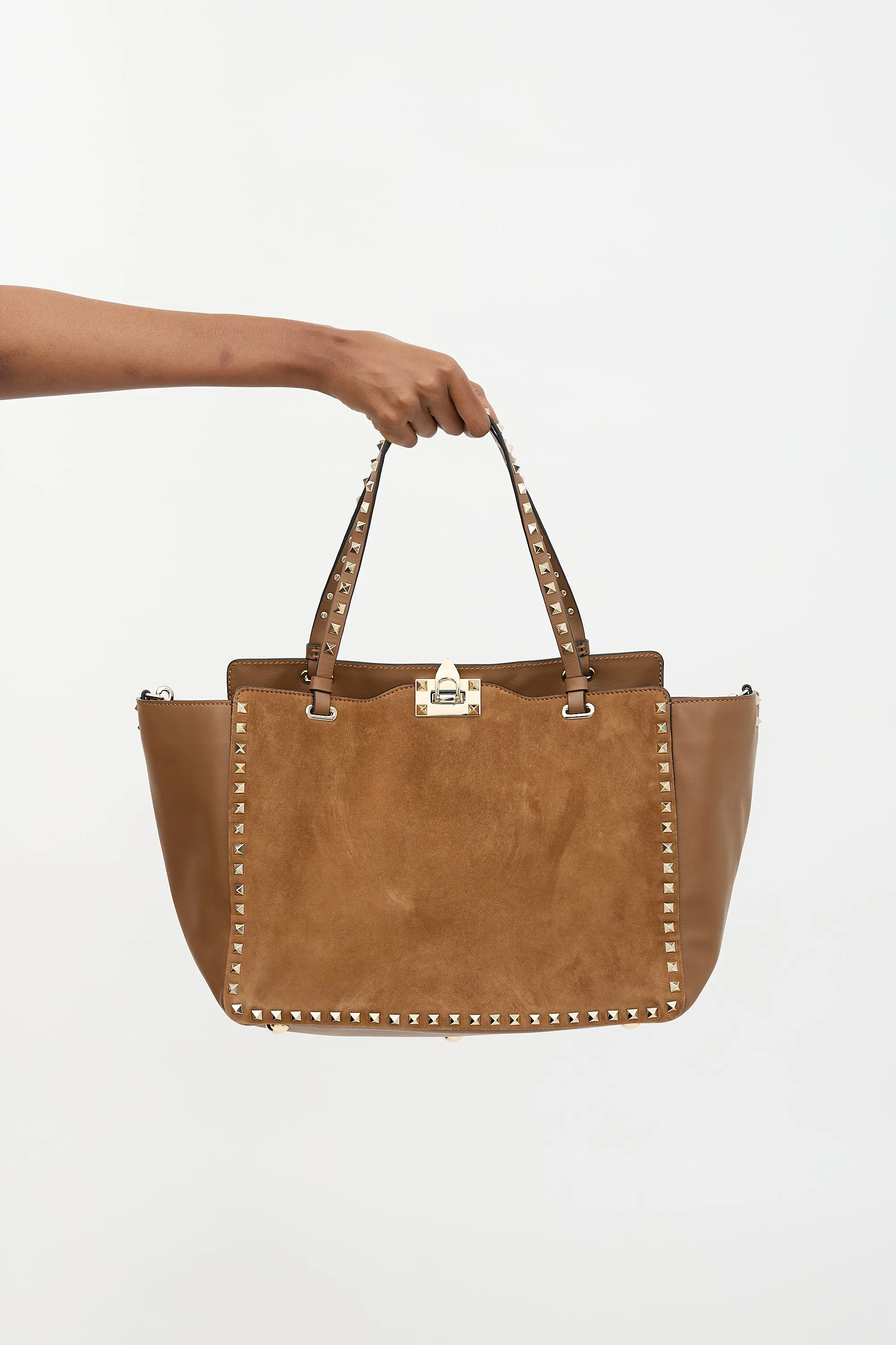 Suede & Leather Rockstud Tote Bag sold by VSP Consignment