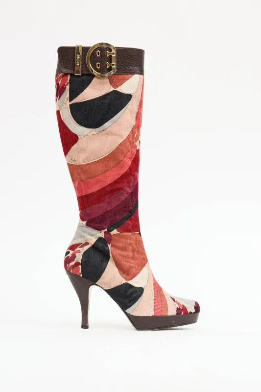 Corduroy Patterned Knee High Boot made by Emilio Pucci