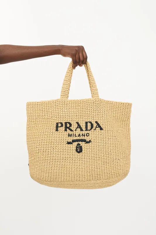 Raffia Crochet Logo Tote Bag sold by VSP Consignment