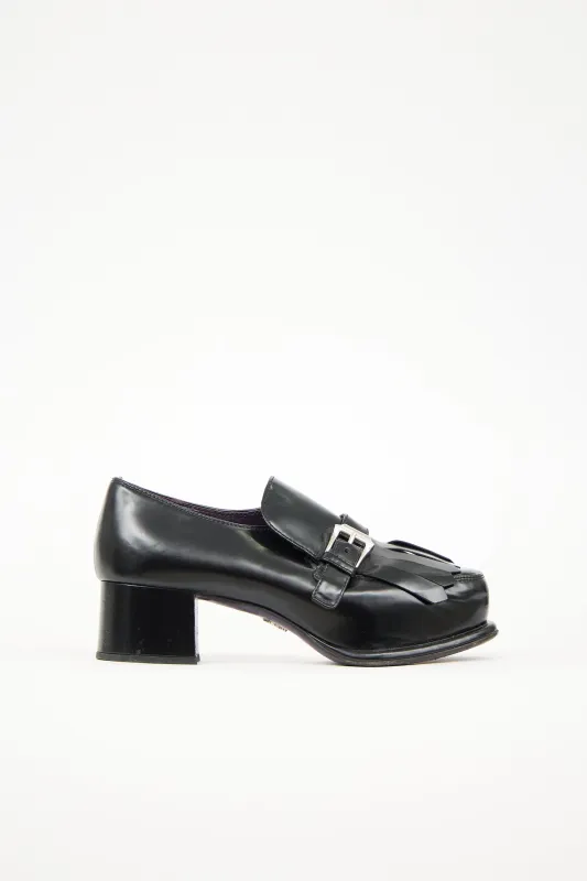 Leather Fringe Heeled Loafer sold by VSP Consignment