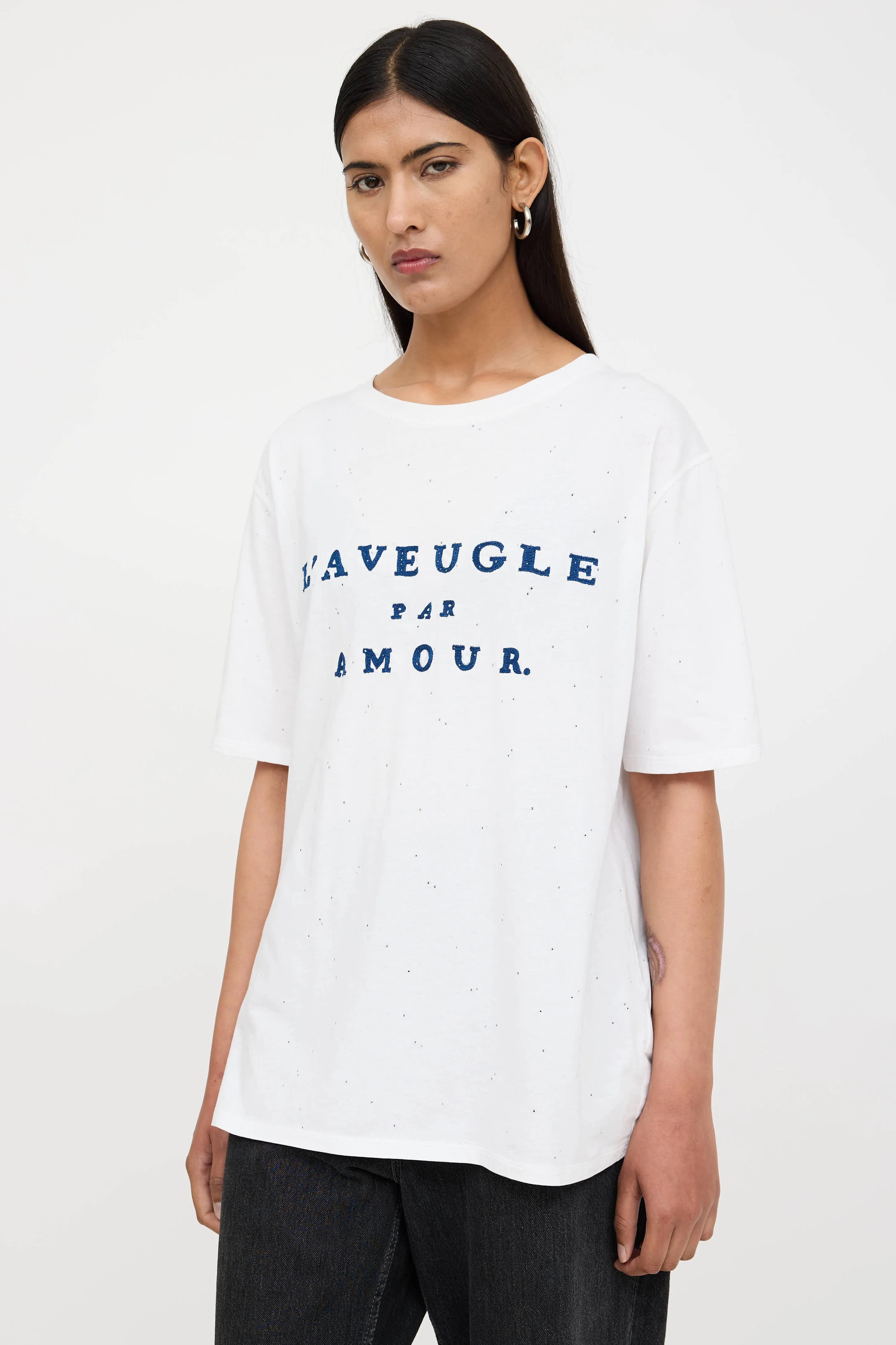 L'Aveugle Distressed Embroidered T-Shirt sold by VSP Consignment product image thumbnail 3