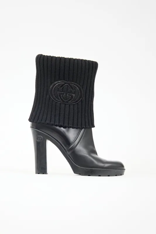 Leather & Knit Collar GG Boot sold by VSP Consignment