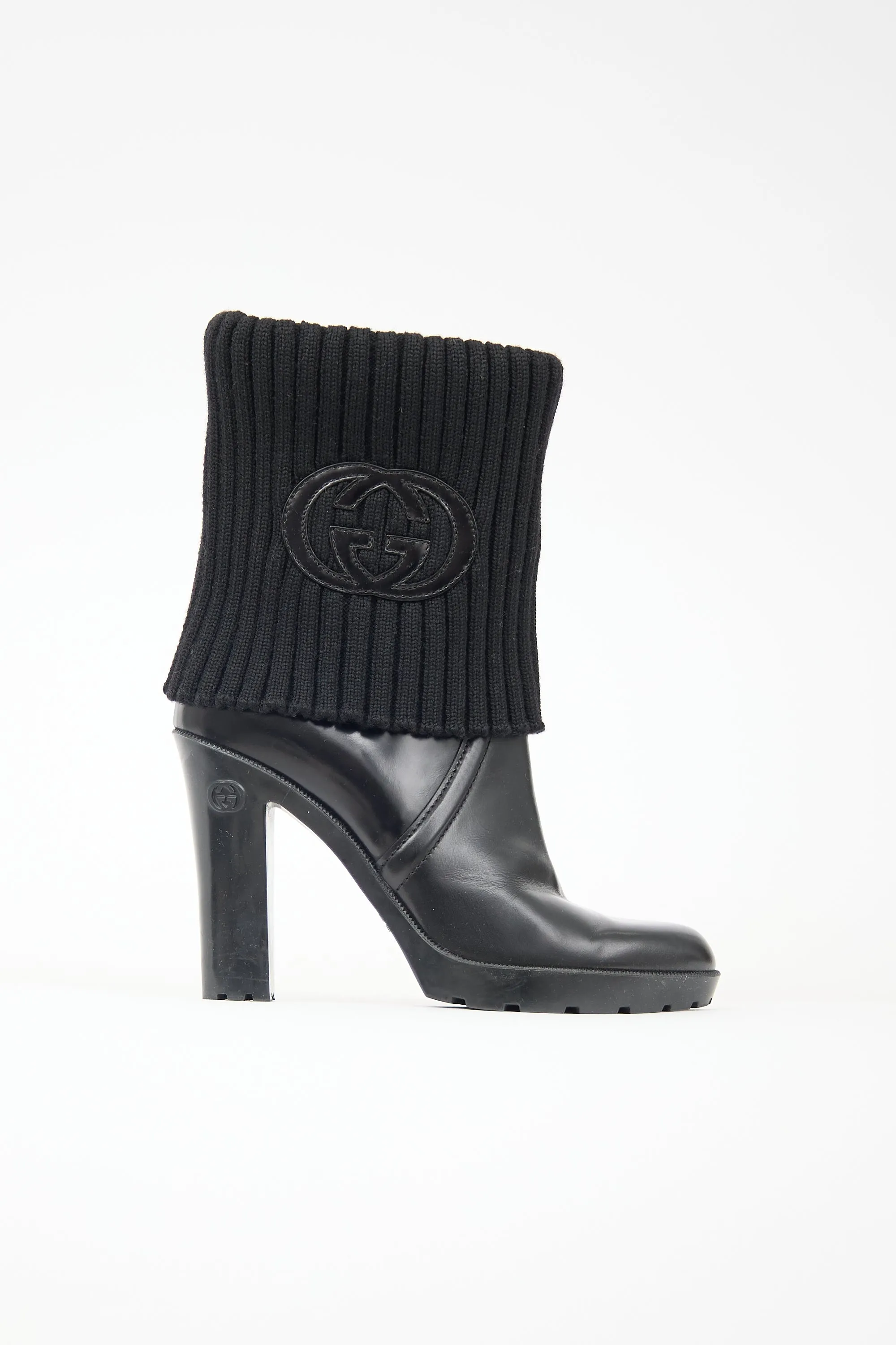 Leather & Knit Collar GG Boot sold by VSP Consignment
