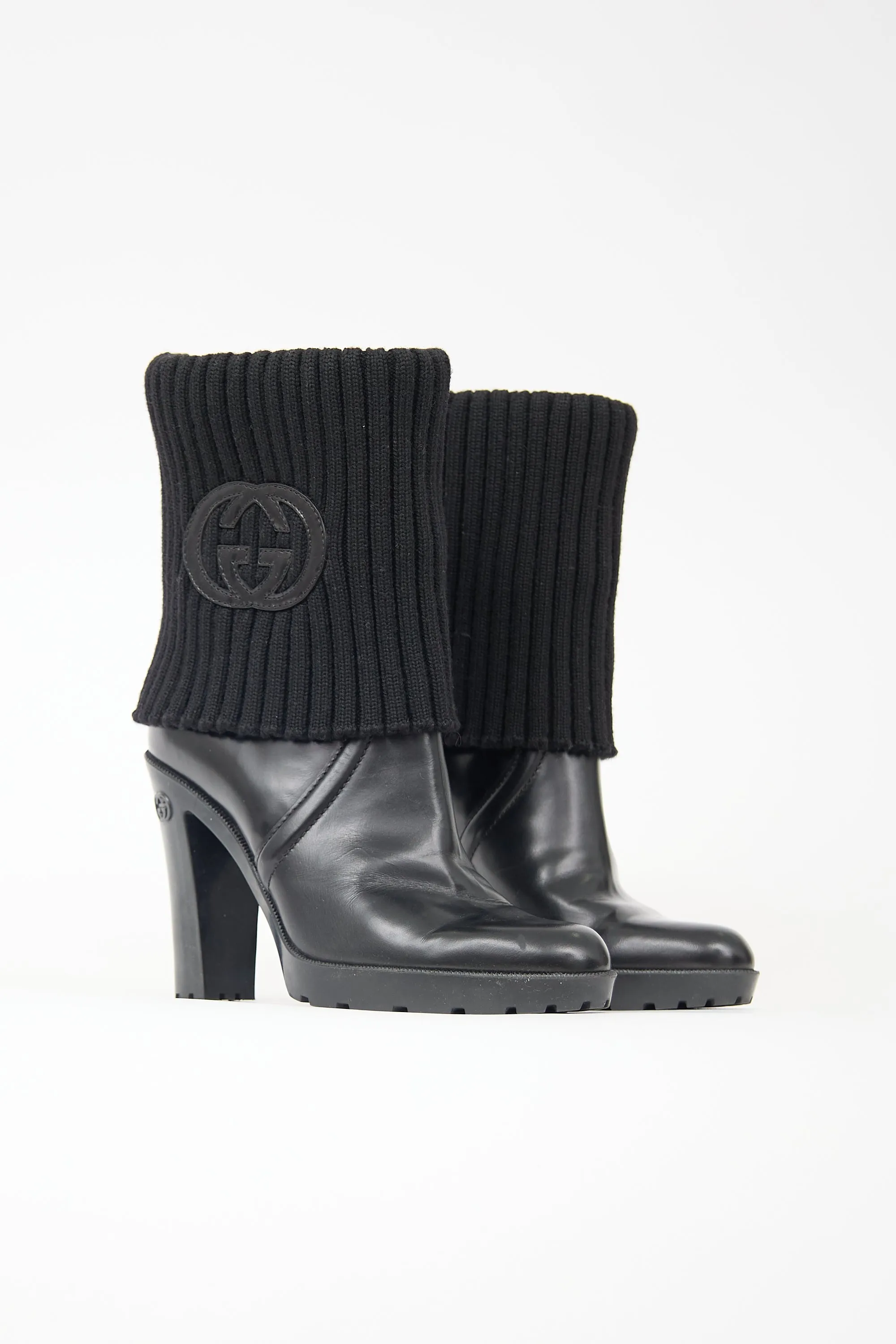 Leather & Knit Collar GG Boot sold by VSP Consignment product image thumbnail 2