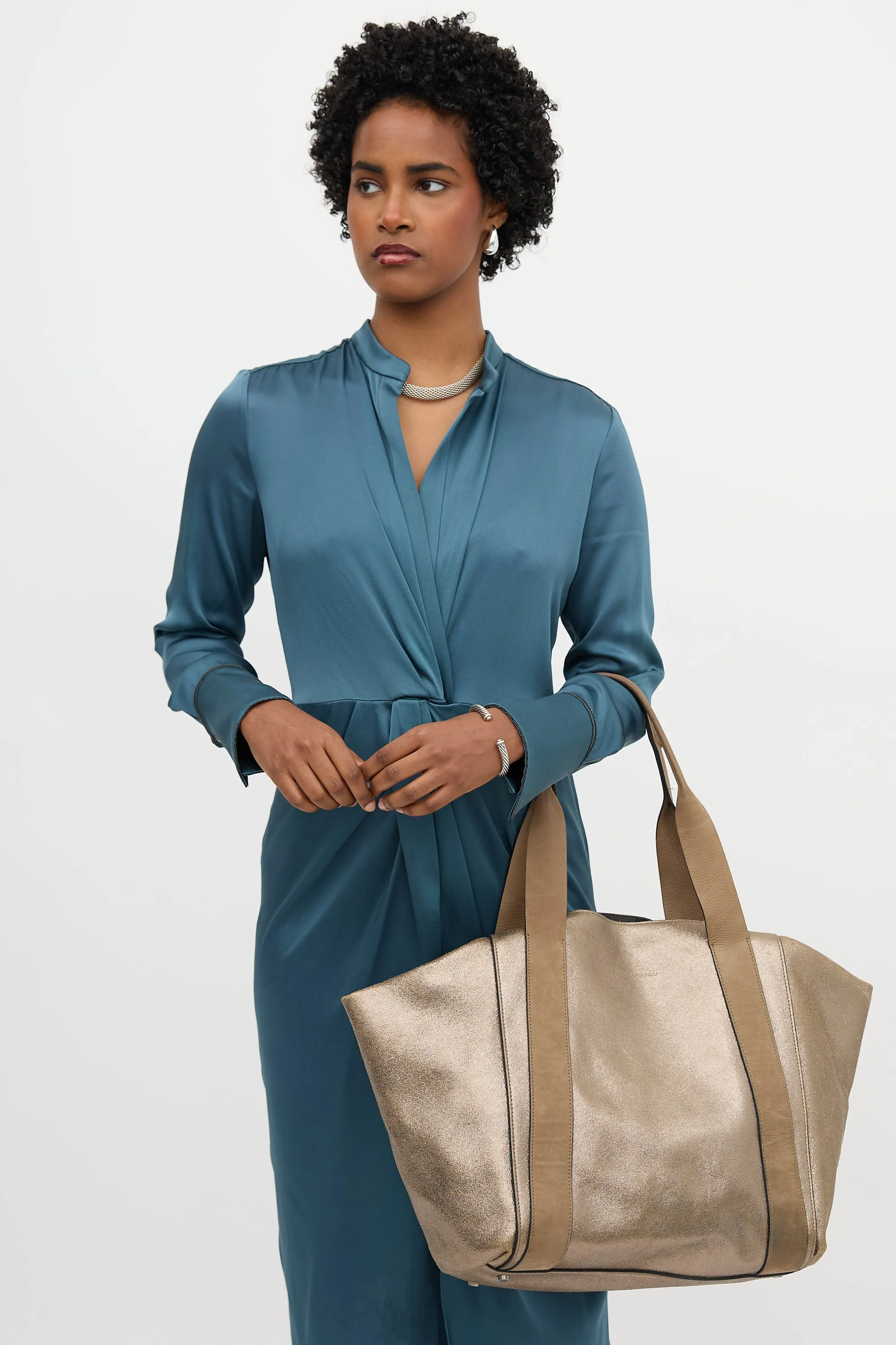 Metallic Leather Tote Bag sold by VSP Consignment product image thumbnail 2