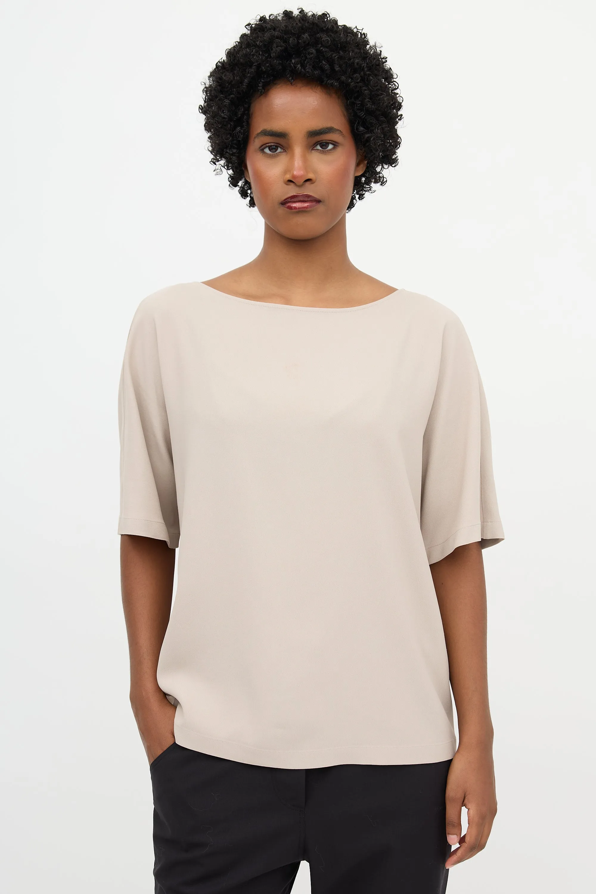 Crepe Boat Neck Top sold by VSP Consignment
