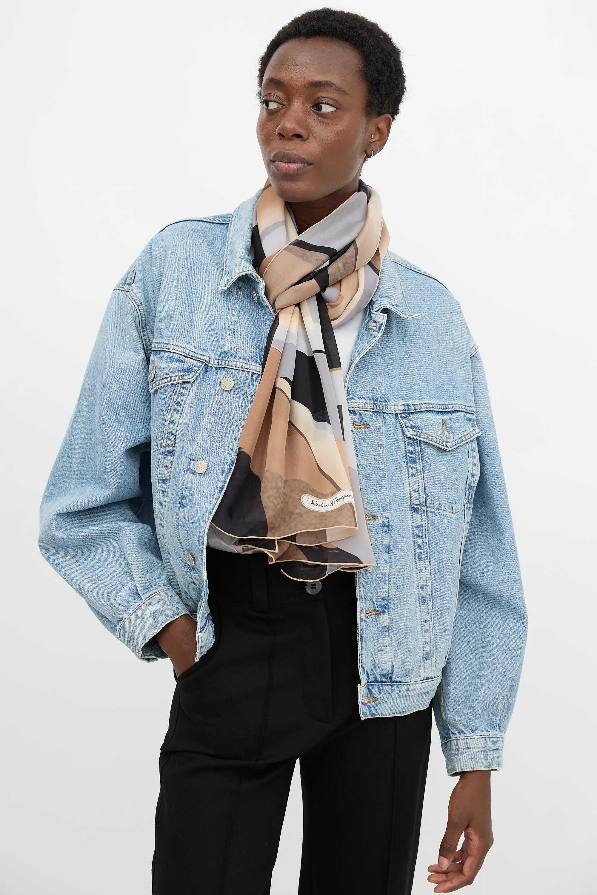 Silk Geometric Print Scarf sold by VSP Consignment